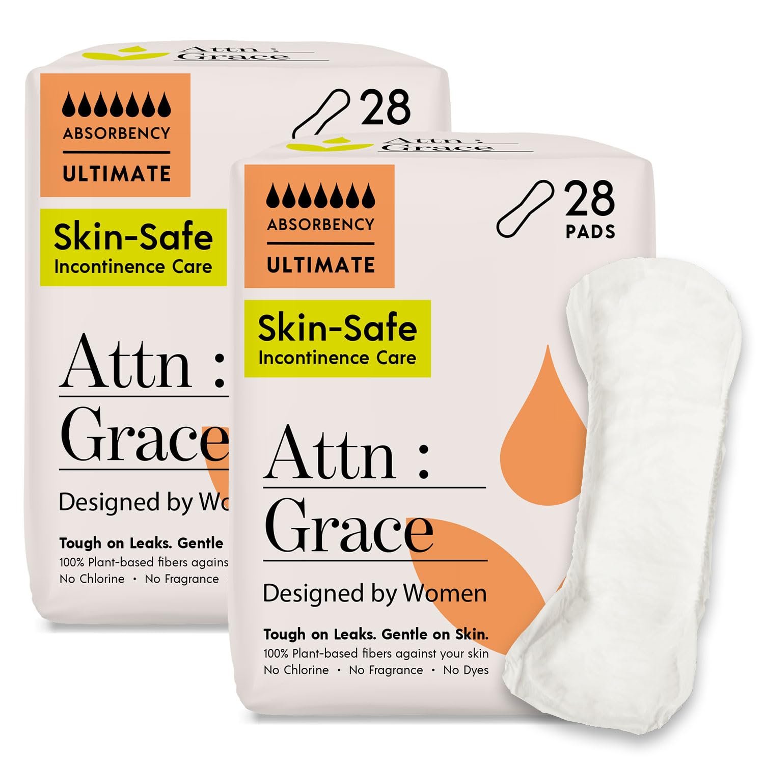 Attn Grace Ultimate Incontinence Pads for Women - Plant-Based, High Absorbency, Breathable Overnight Pads