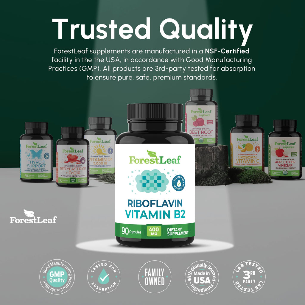 ForestLeaf Vitamin B2 Riboflavin 400mg Capsules for Energy

