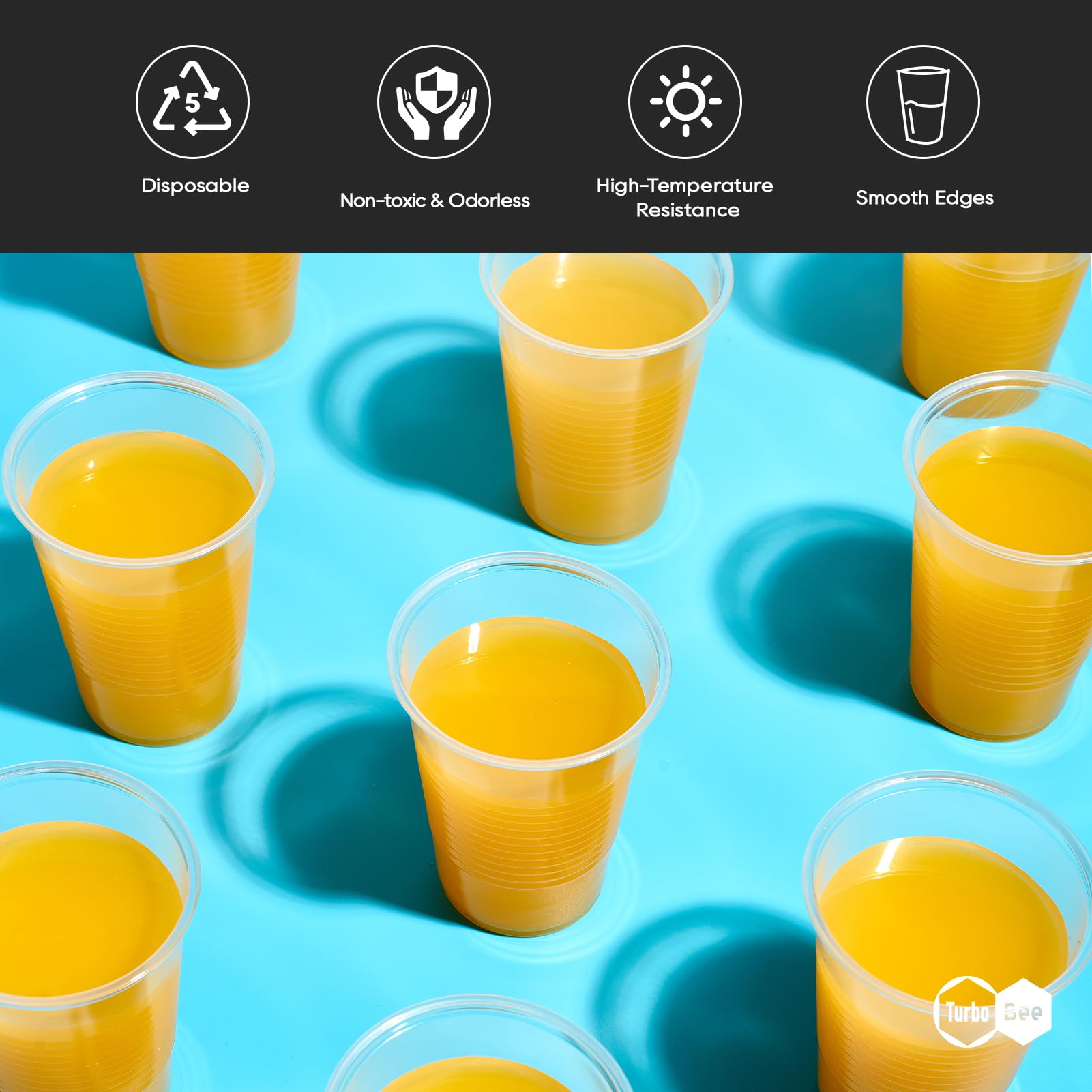 Turbo Bee Disposable Plastic Cups -Heat-Resistant, Food Safe

