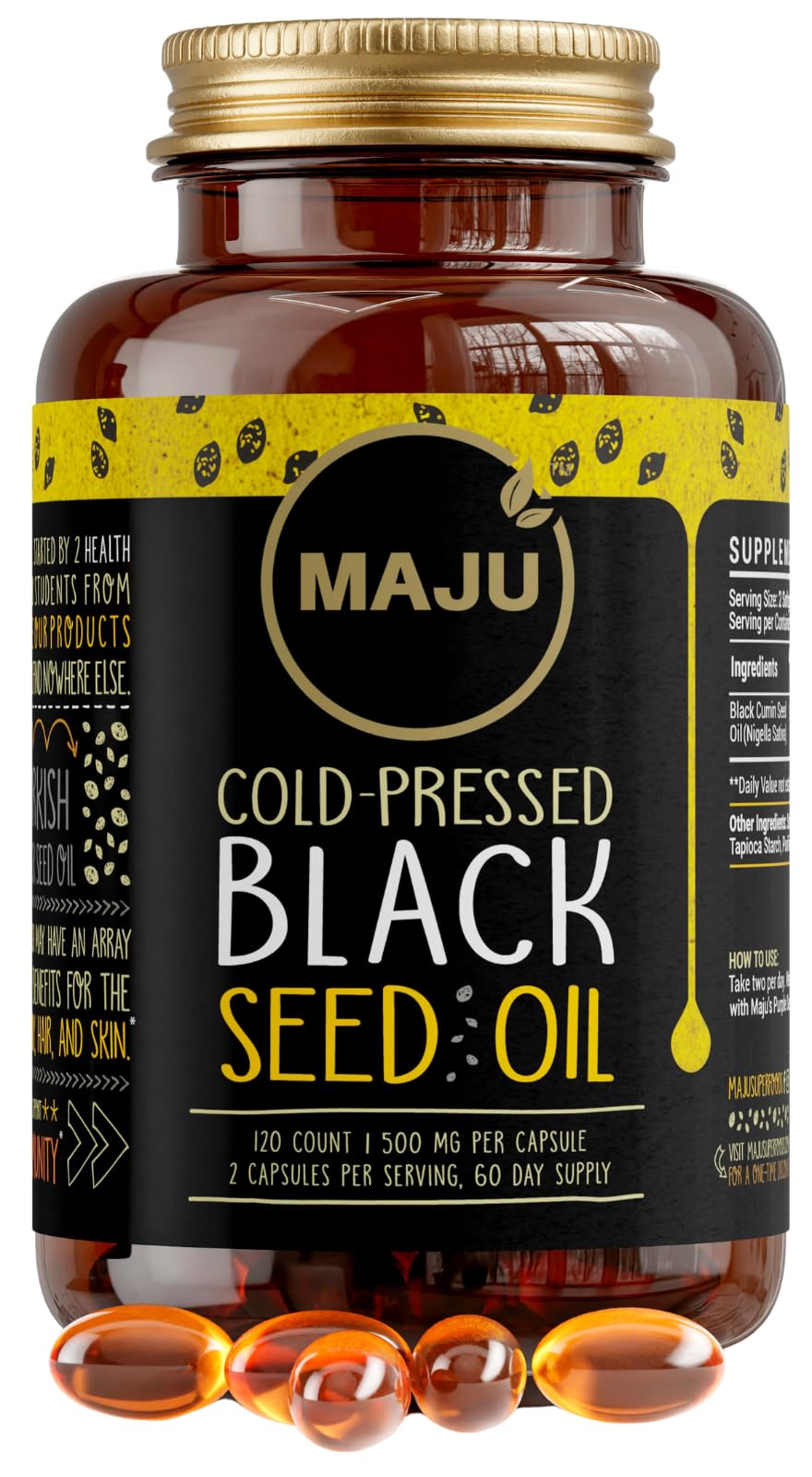Maju Black Seed Oil Capsules - Cold Pressed 2% Thymoquinone, Turkish Nigella Sativa