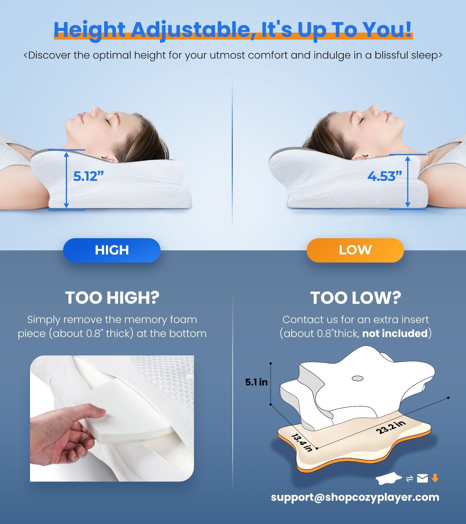 Cozyplayer Cooling Neck Support Pillow with Memory Foam

