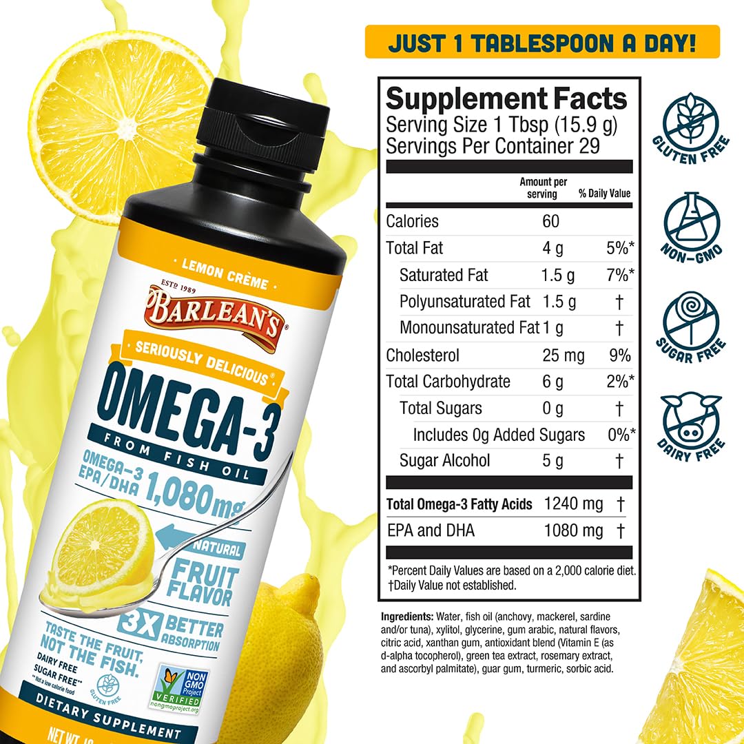 Barlean's Omega-3 Fish Oil Liquid | 1080 mg EPA/DHA

