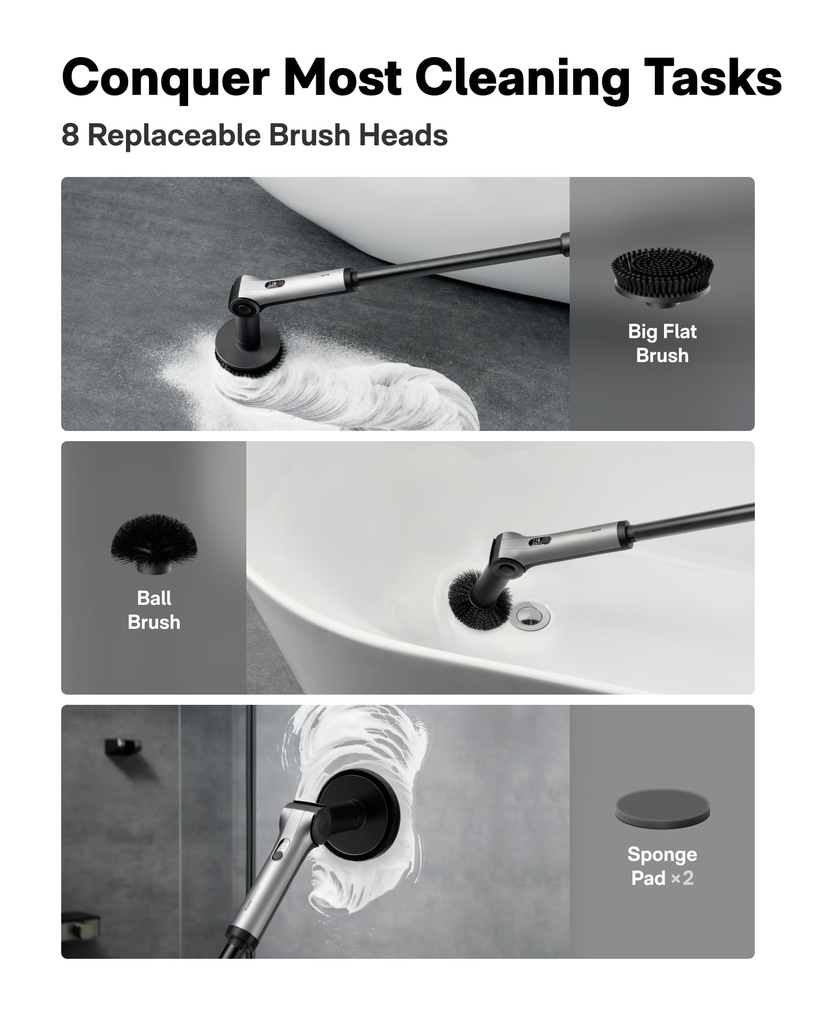 HOTO Flexi Cordless Spin Scrubber with Interchangeable Heads

