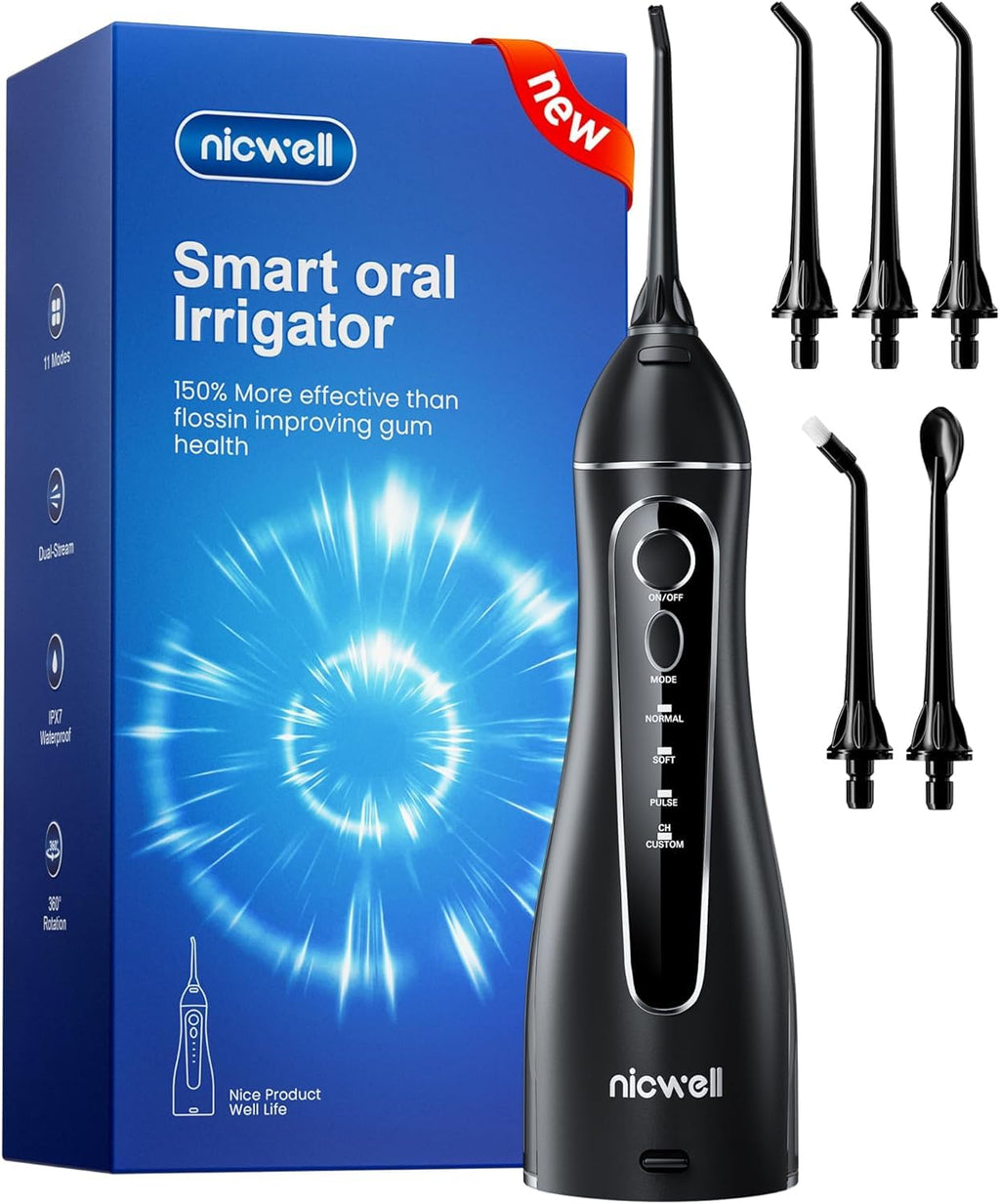 Nicwell Water Dental Flosser - 4 Modes, 11 Pressure Settings


