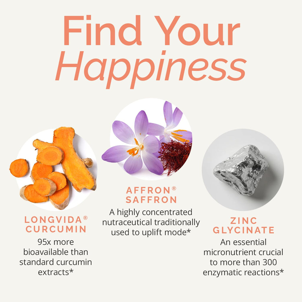BrainMD Happy Saffron Plus Saffron Curcumin Zinc | Vegan

