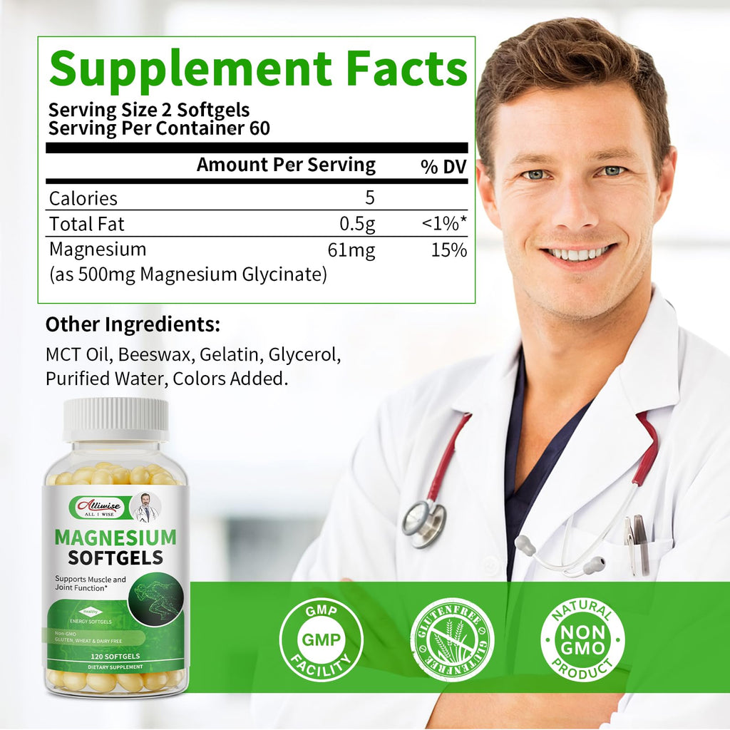 Alliwise Magnesium Glycinate Softgels Sleep & Muscle

