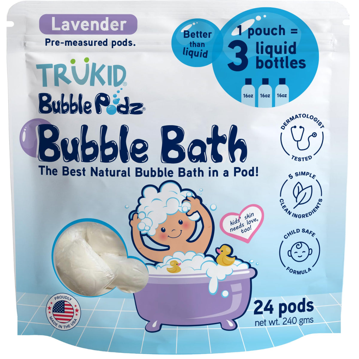 TruKid Bubble Podz Bubble Bath for Kids NEA-Accepted for Eczema