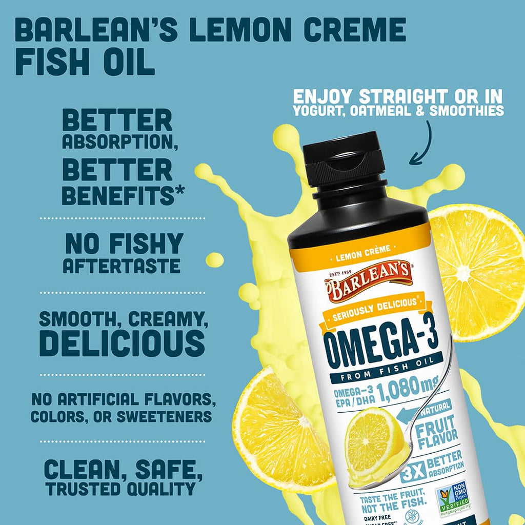 Barlean's Omega-3 Fish Oil Liquid | 1080 mg EPA/DHA

