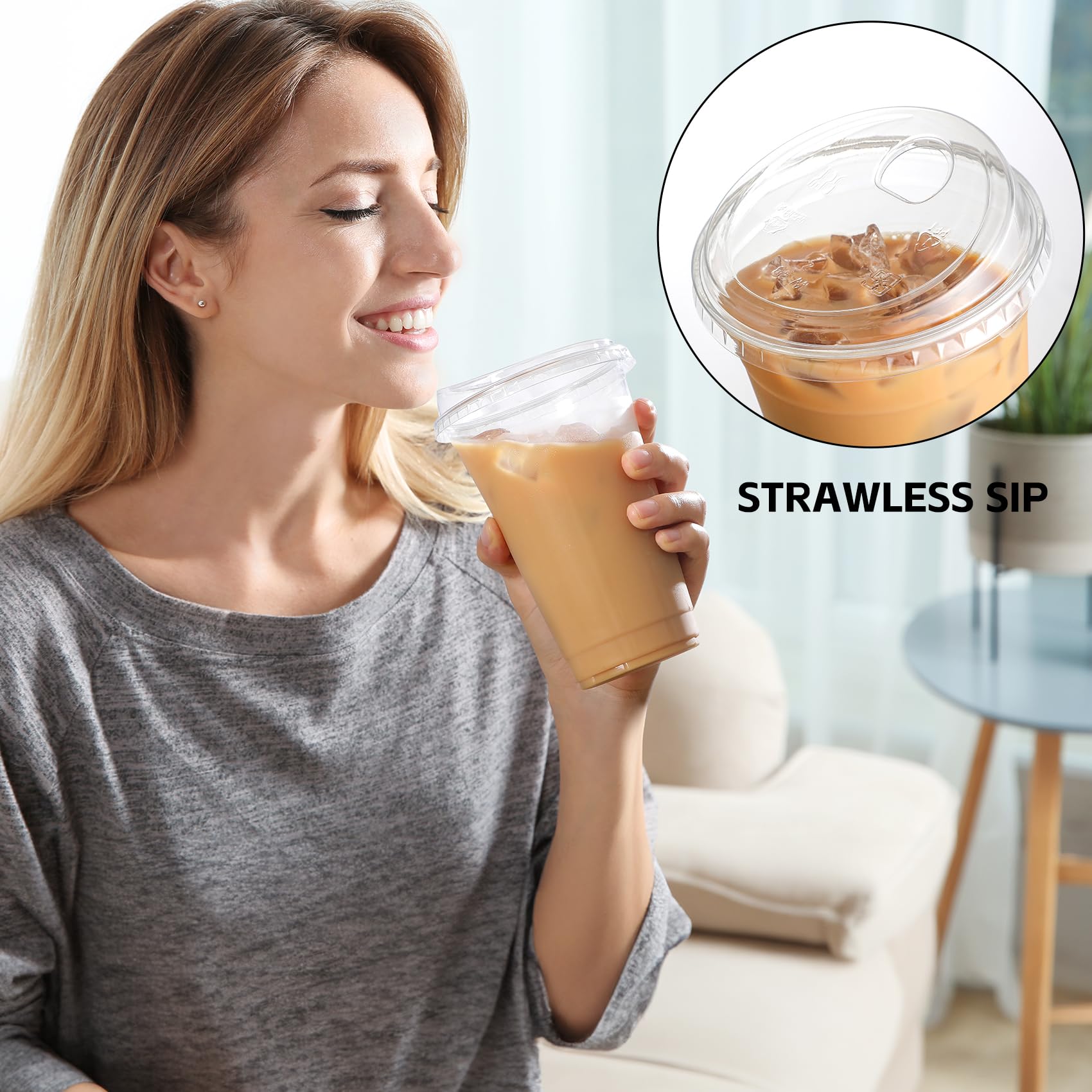 AOZITA Strawless Sip-Lid Plastic Cups - BPA-Free

