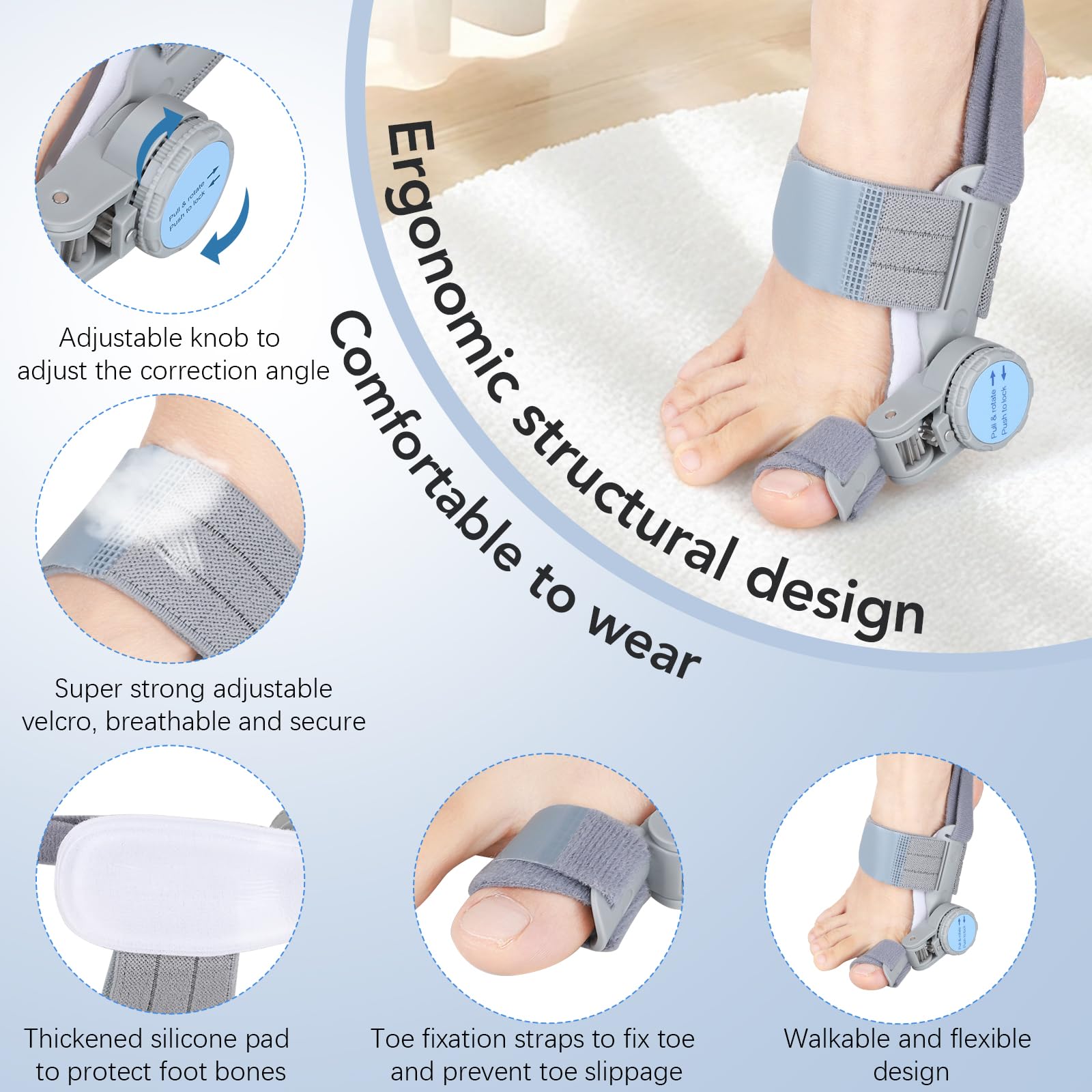 Bunion Corrector with Adjustable Knob for Toe Alignment

