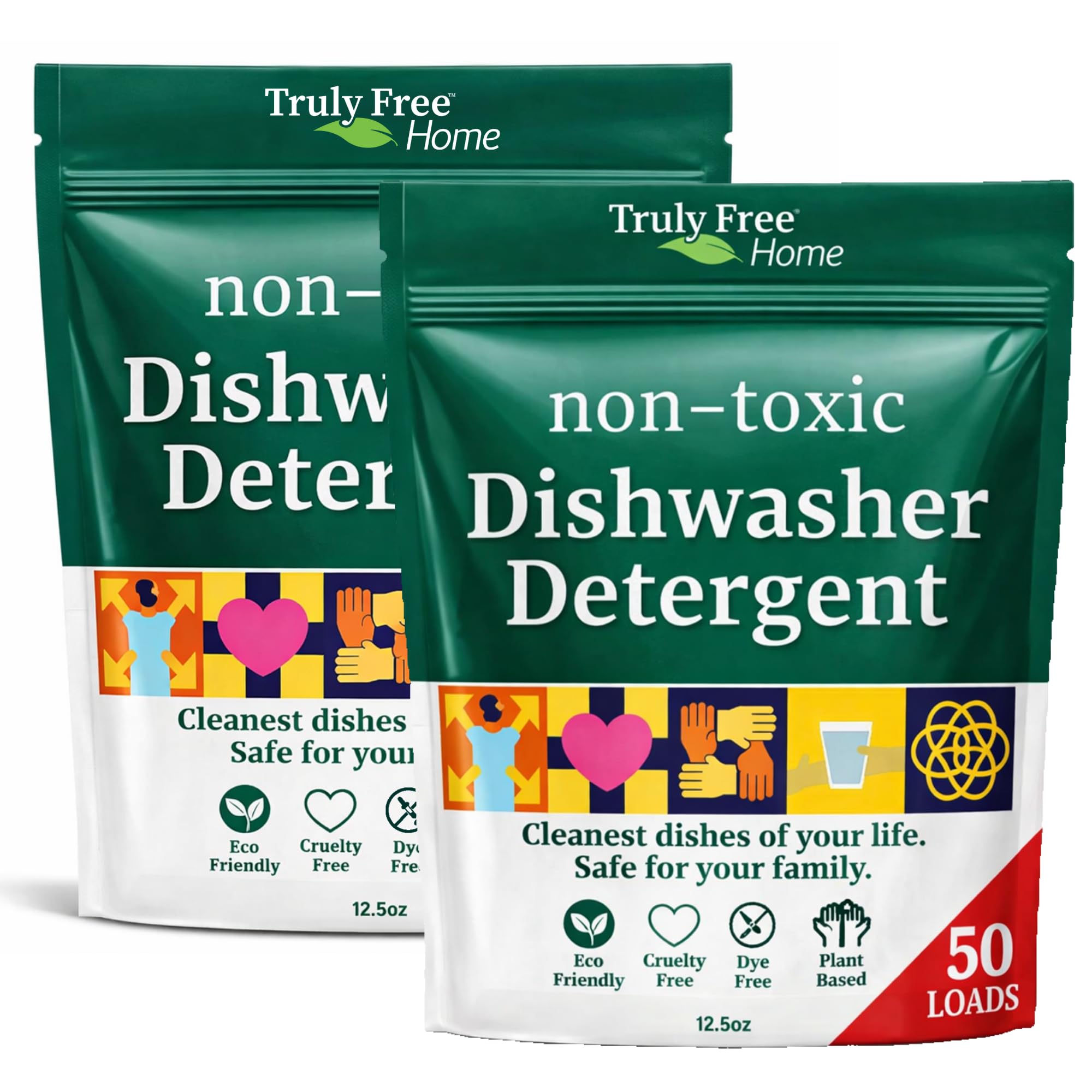 Truly Free Dishwasher Detergent Powder - Plastic Free, Fragrance Free, Plant-Based