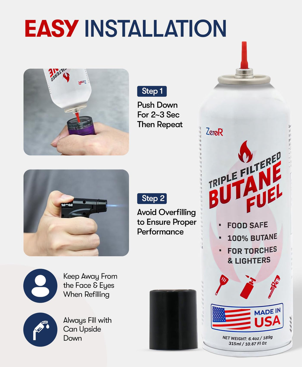 ZeroR Butane Fuel Refill for Torch Lighters | Iso-Butane

