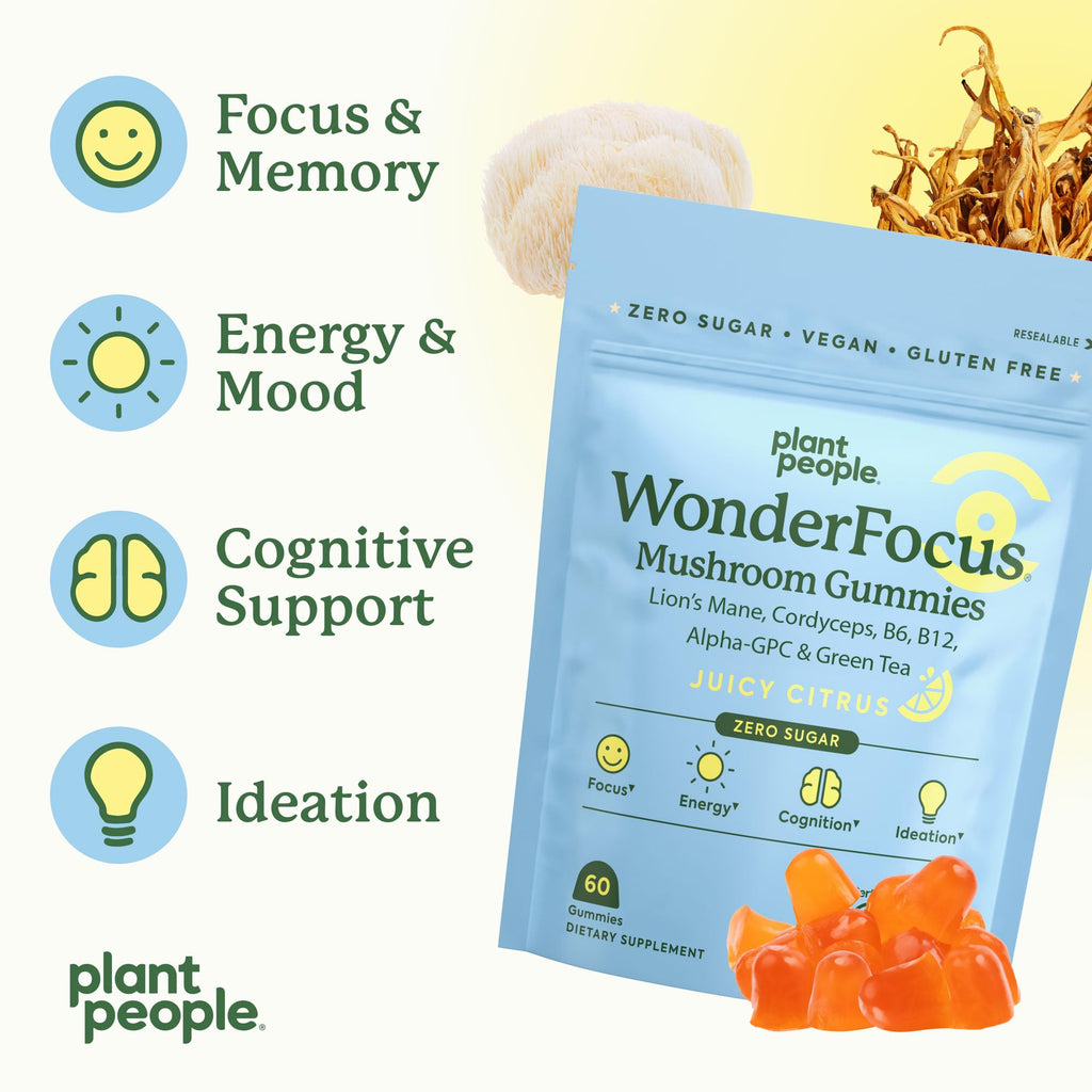 Plant People WonderFocus Mushroom Gummies | Nootropic Brain Support

