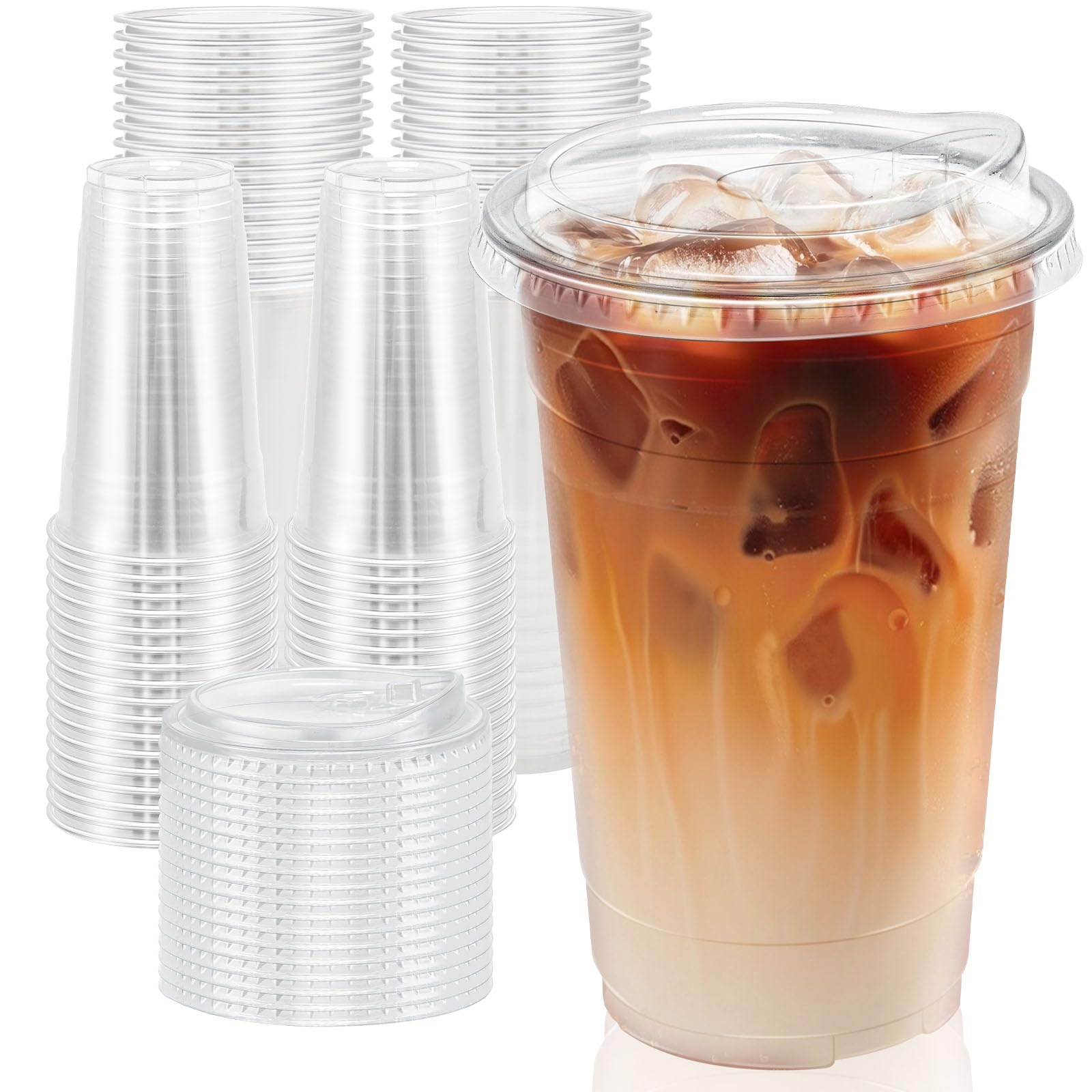 Clawsoff Clear Plastic Cups with Lids for Cold Drinks – Sturdy Disposable Cups with Sip Lids