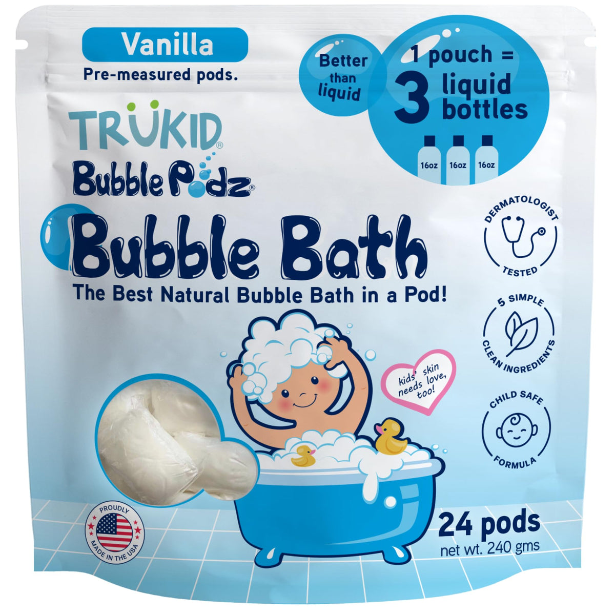 TruKid Bubble Podz Bubble Bath for Kids NEA-Accepted for Eczema