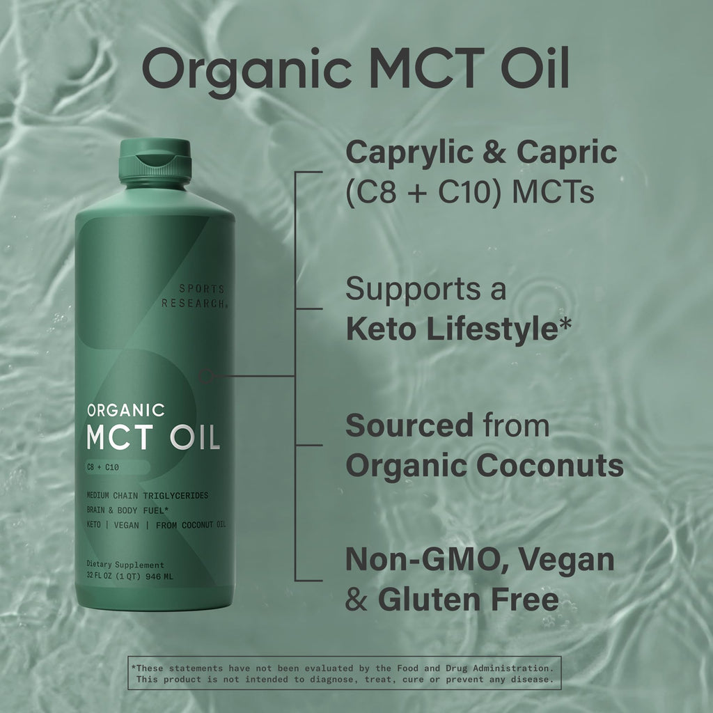 Sports Research MCT Oil Organic C8 & C10 | Keto & Vegan

