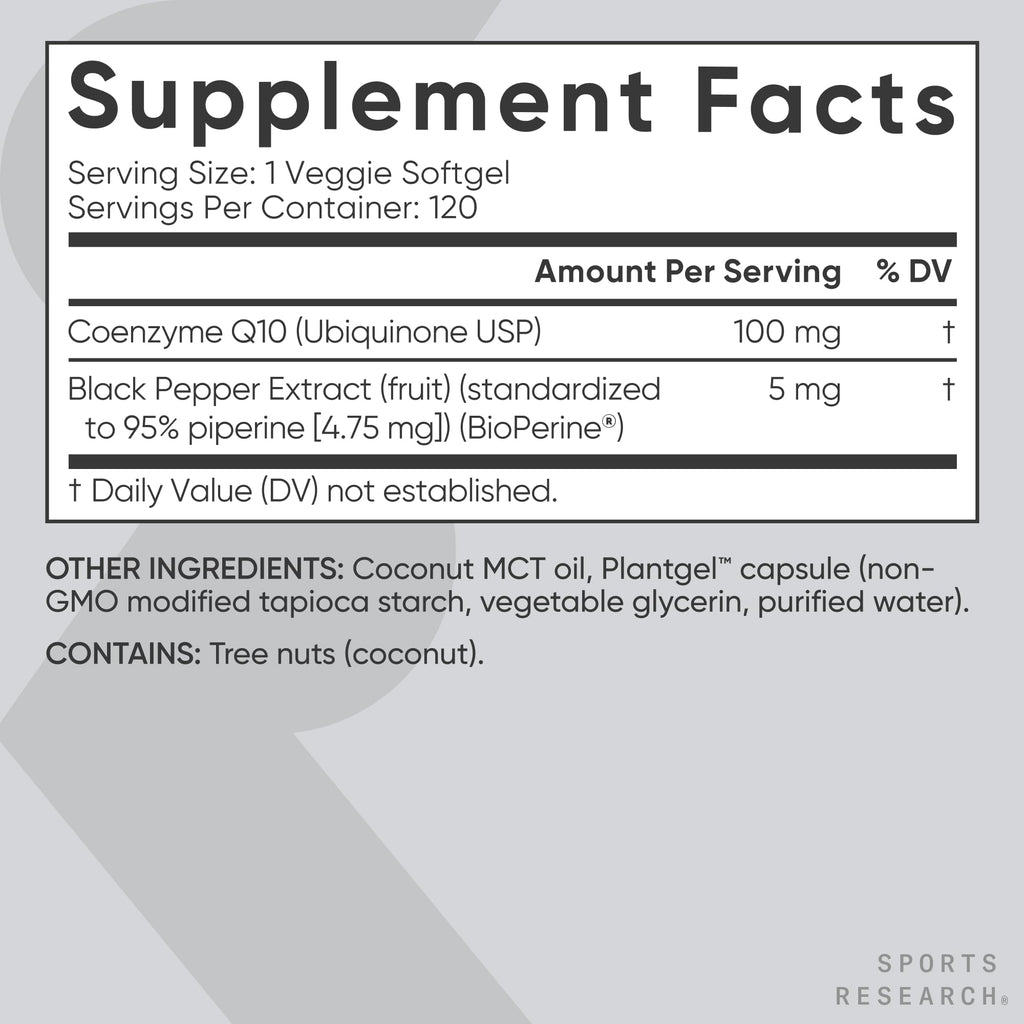 Sports Research CoQ10 Softgels with Coconut Oil & Bioperine


