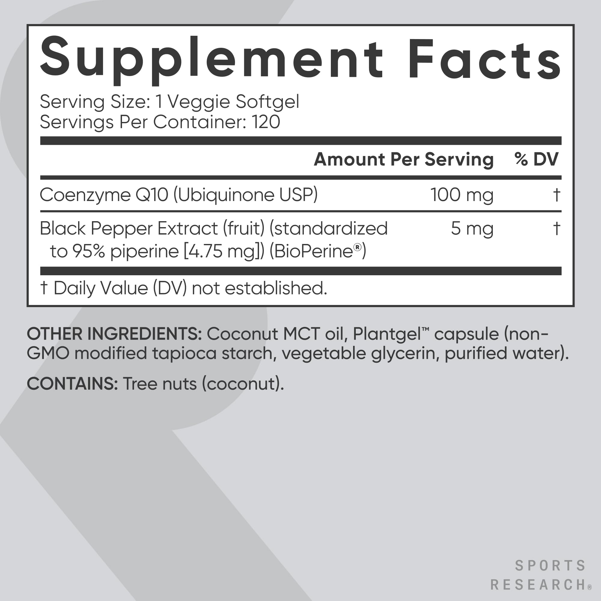 Sports Research CoQ10 Softgels with Coconut Oil & Bioperine

