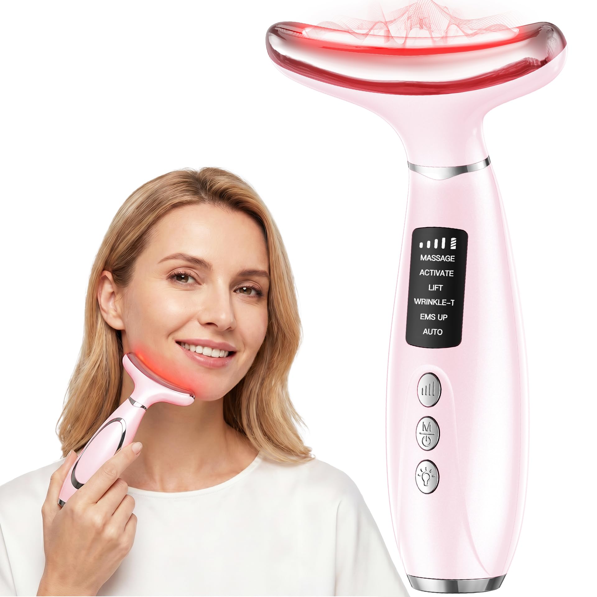 LED Light Therapy Face & Neck Massager with Heat and Vibration