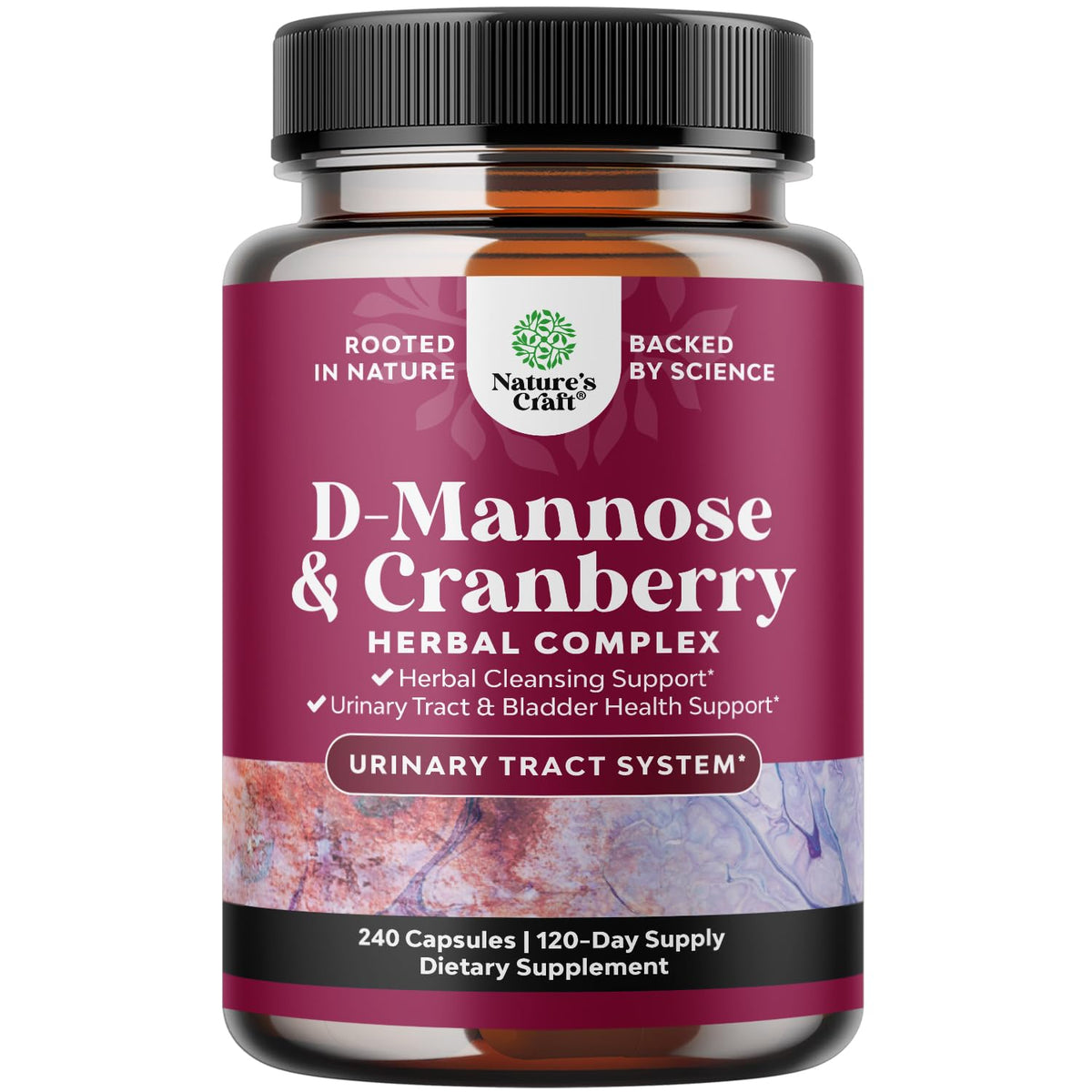 D Mannose with Cranberry Capsules for Urinary Tract Health - 1000mg per Serving