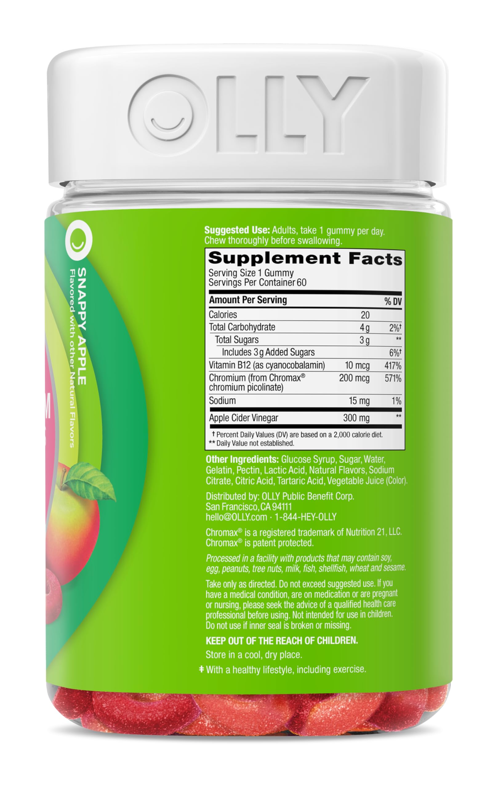OLLY Metabolism Gummy Rings Apple Cider Vinegar B12 Chromium

