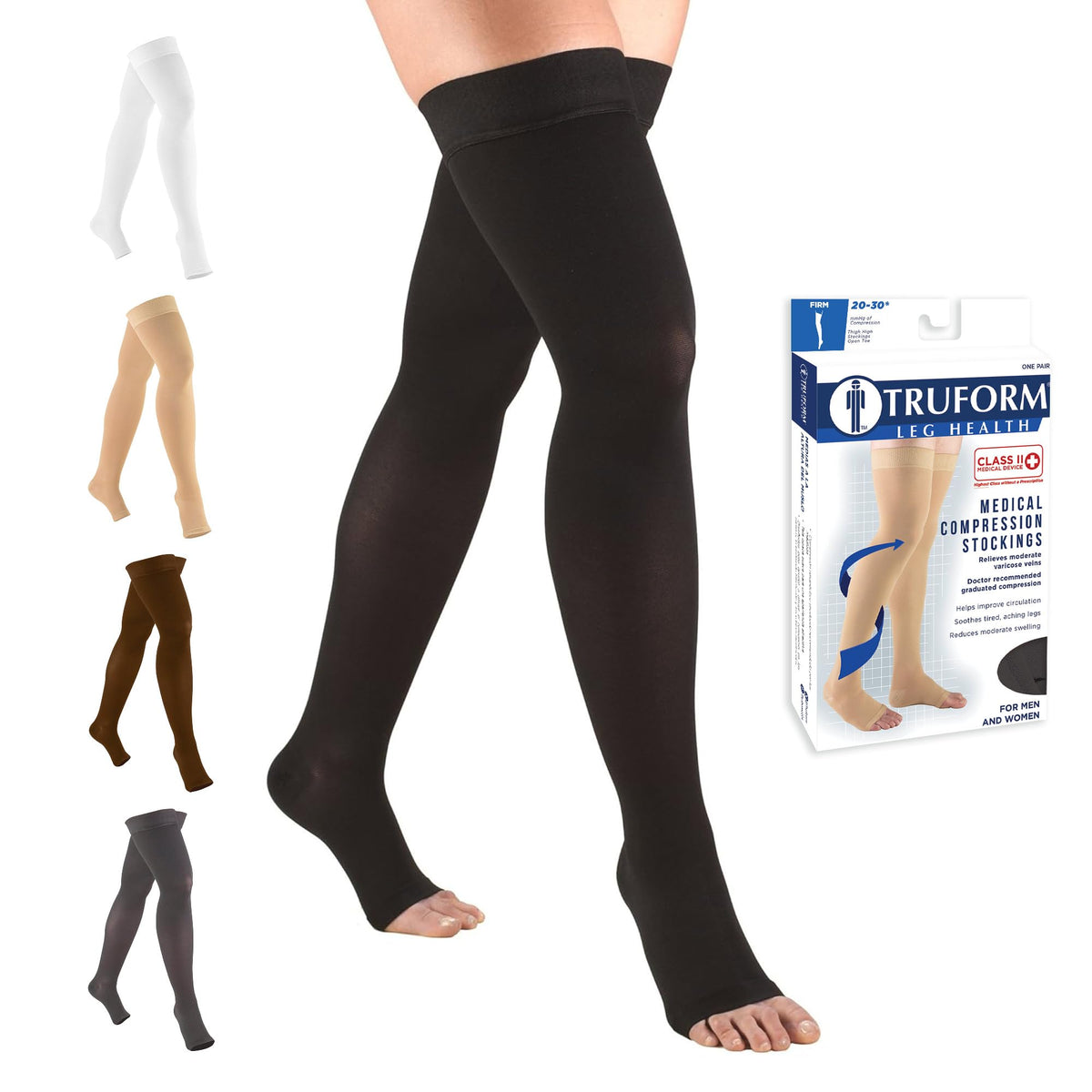 Truform 20-30 mmHg Unisex Thigh-High Compression Stockings Dot-Top