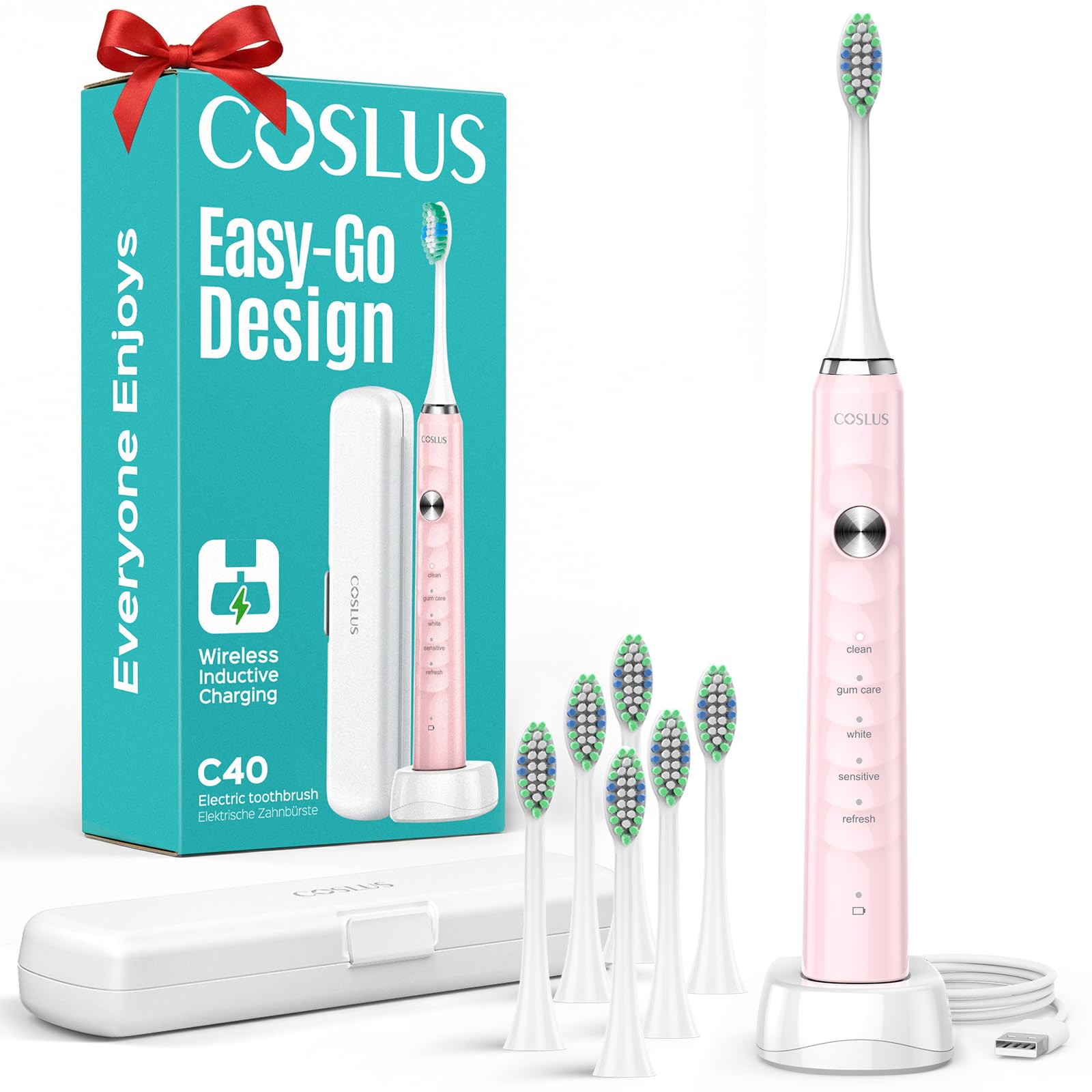 COSLUS C40 Sonic Electric Toothbrush for Adults – 47,000 VPM, 5 Modes, Travel Case