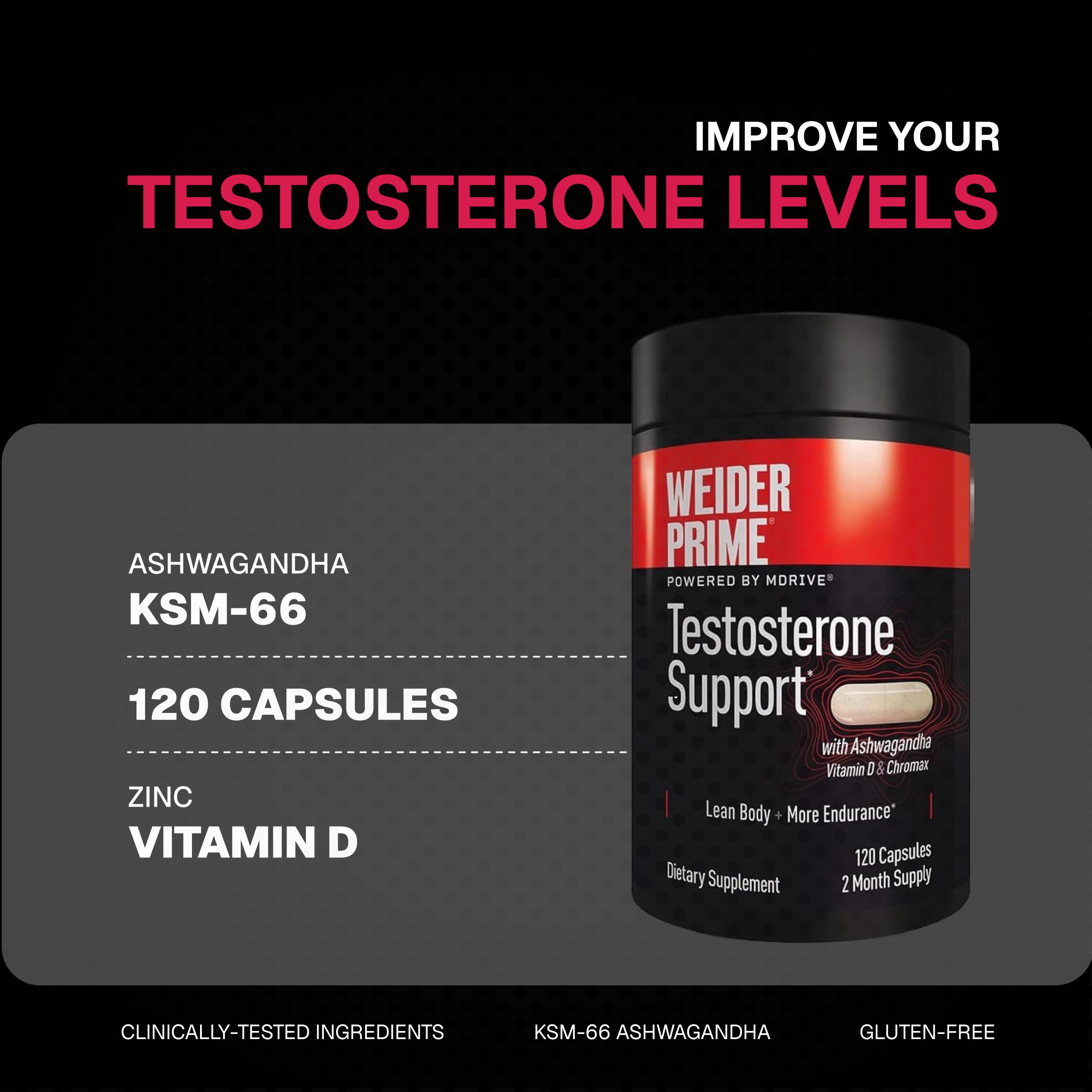Weider Prime Testosterone Support Capsules | Daily Energy

