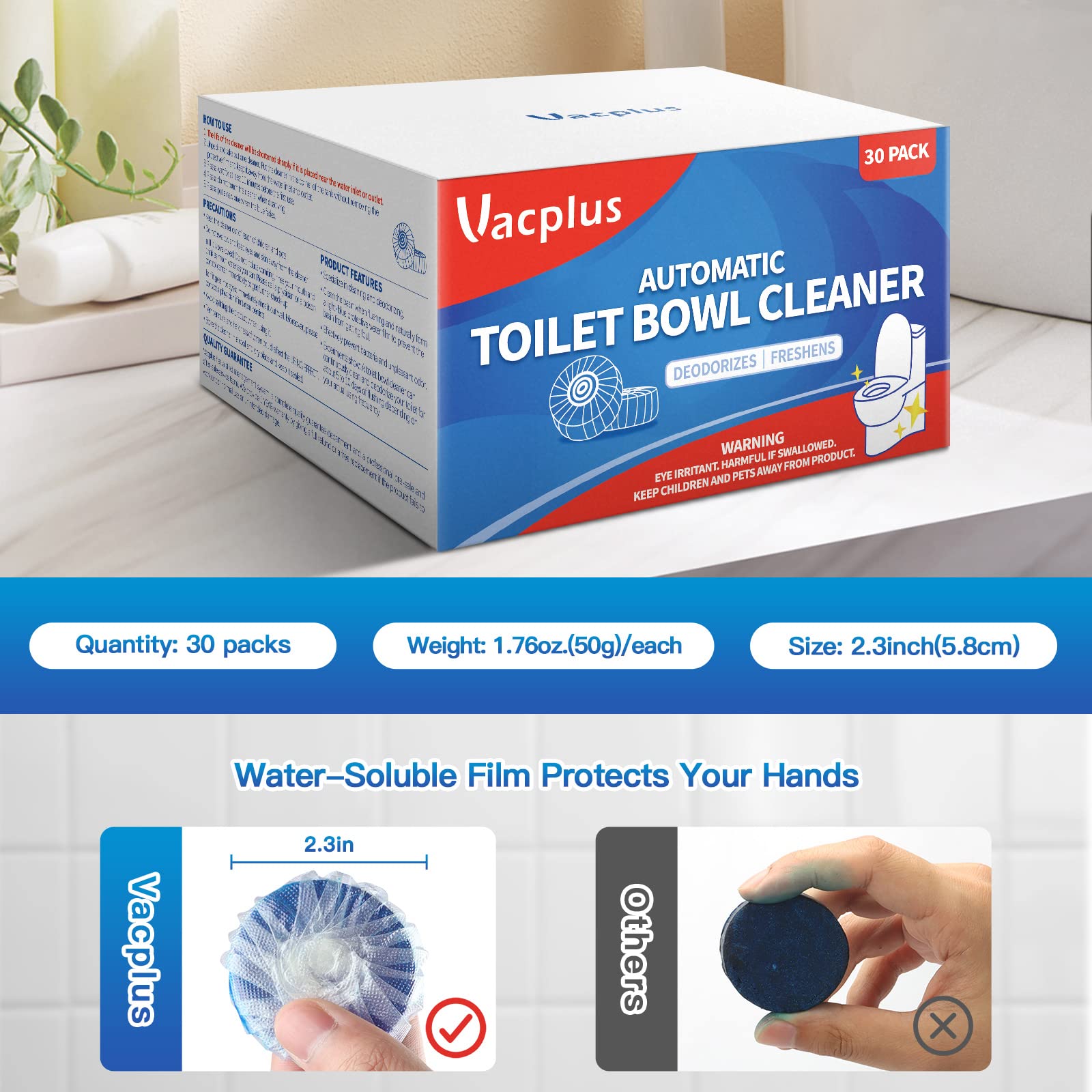 Vacplus Toilet Bowl Cleaner Tablets - Drop-In Tank Cleaner

