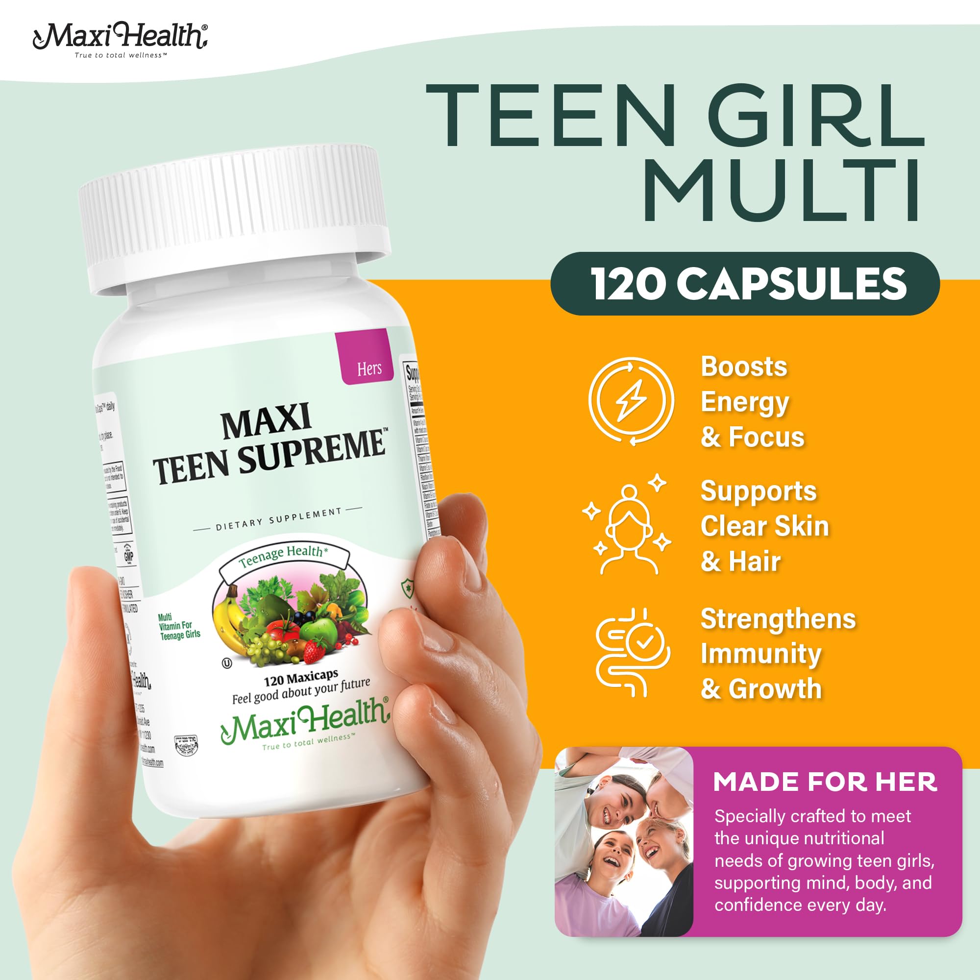 Maxi Health Teen Multivitamin for Teens | Immune and Growth

