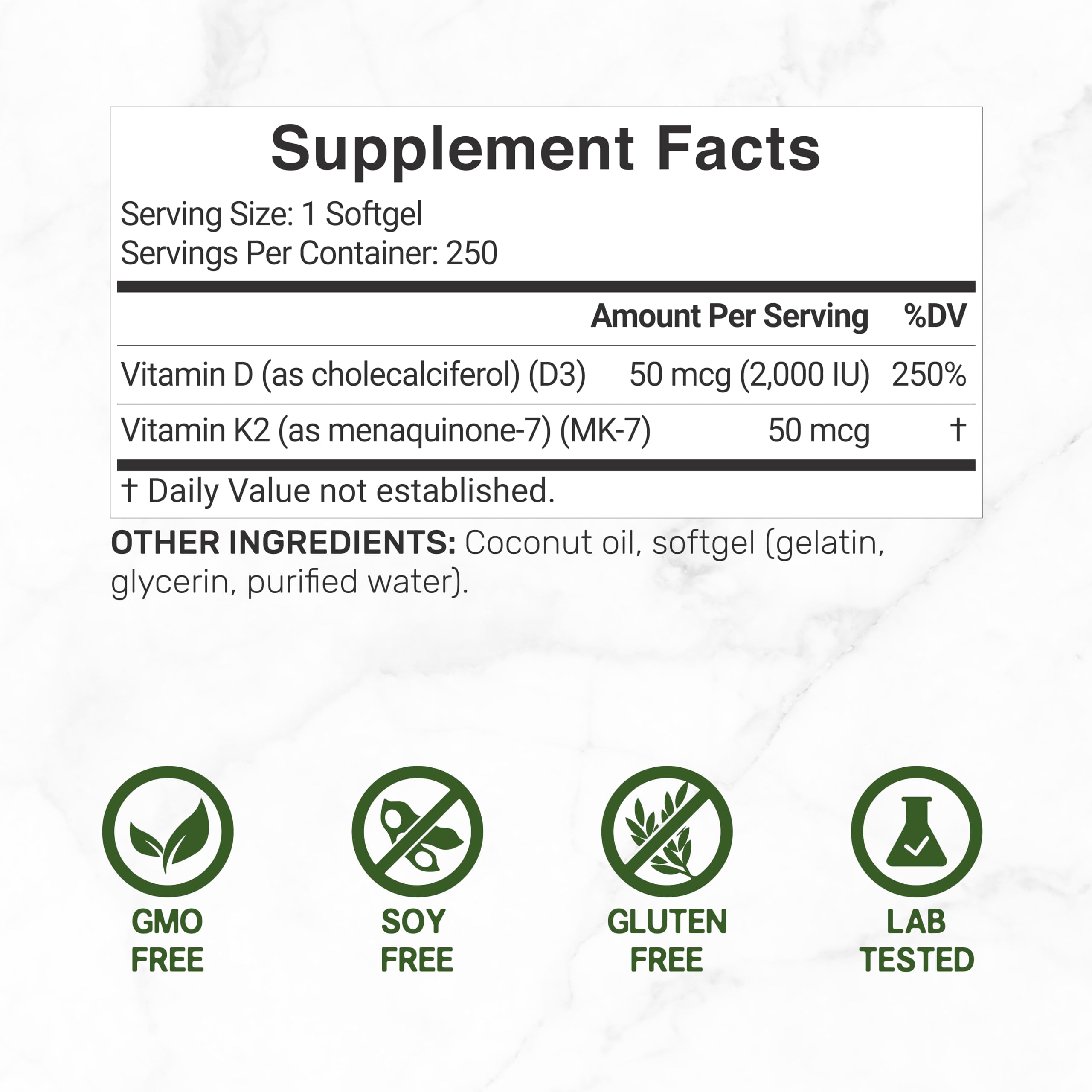 DEAL SUPPLEMENT Vitamin D & K Softgels | Coconut Oil


