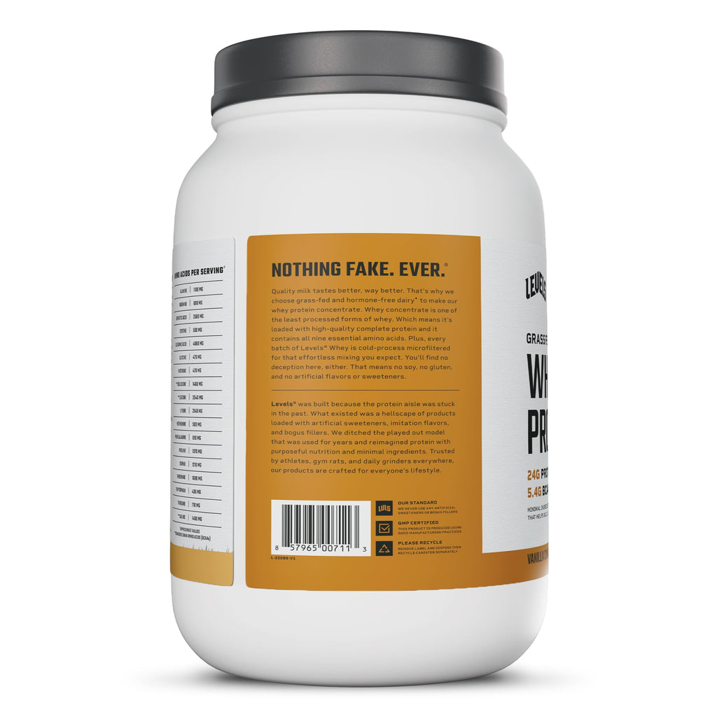 Levels Grass-Fed Whey Protein Powder No Artificials

