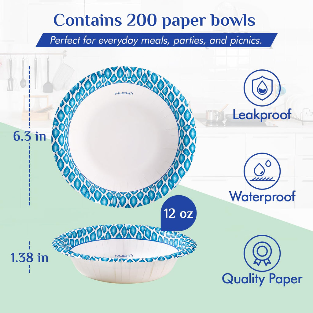 MUCHII Disposable Paper Bowls | Soak-Proof & Durable

