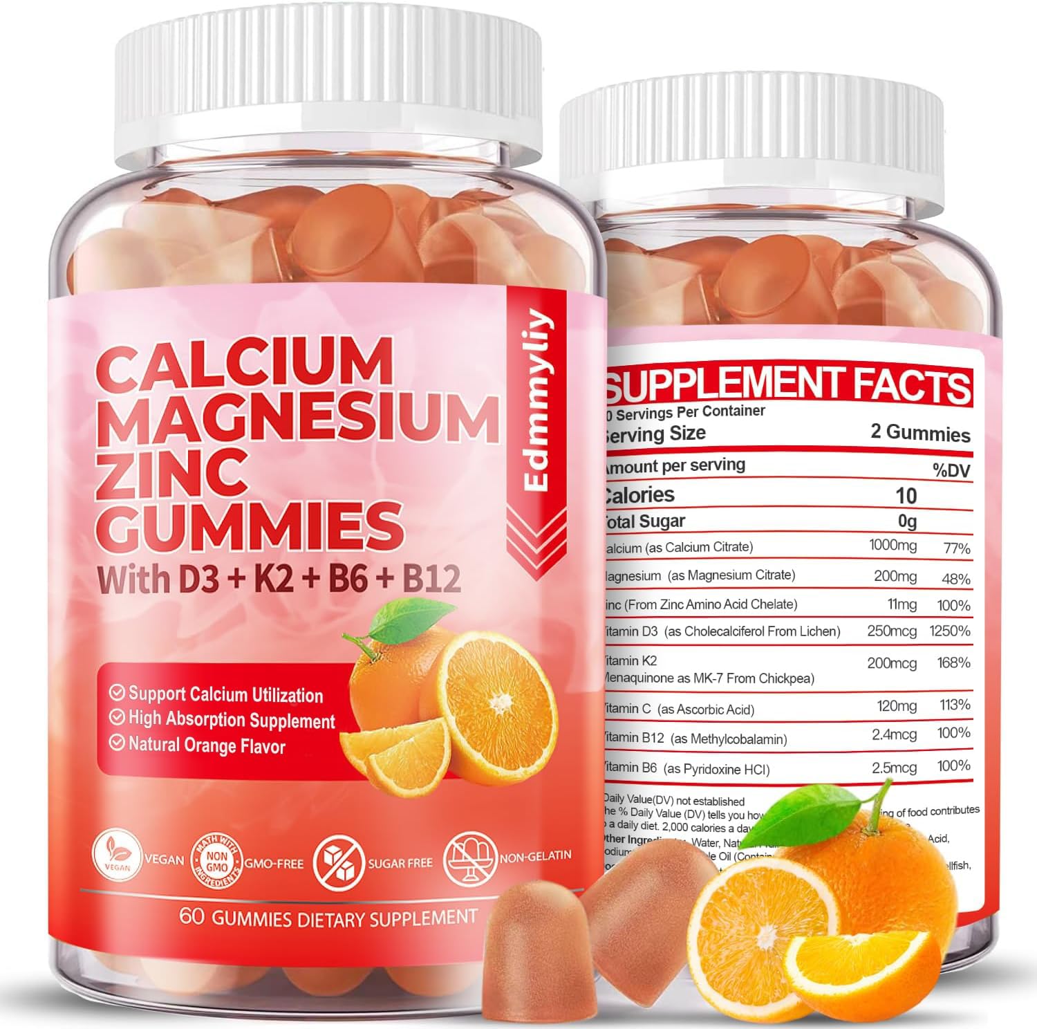 Calcium Magnesium Zinc Gummies with D3 B12 for Immune Support

