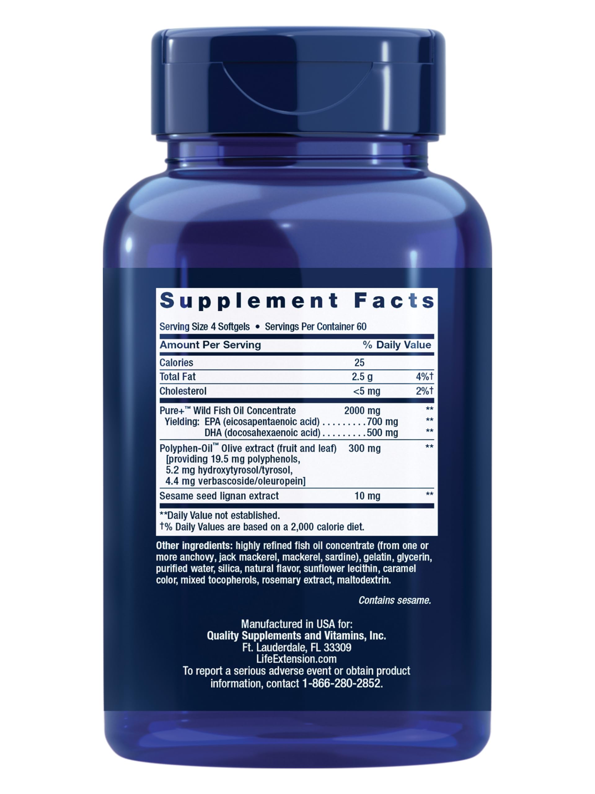 Life Extension Omega-3 EPA/DHA Fish Oil with Olive & Sesame

