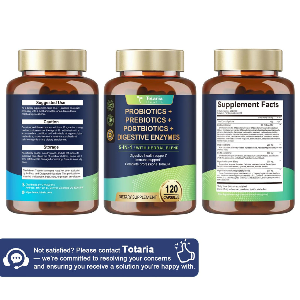 Totaria 5-in-1 Probiotic Prebiotic Postbiotic for Gut Health

