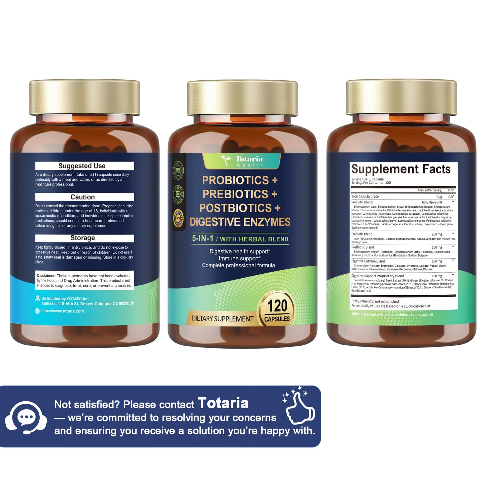 Totaria 5-in-1 Probiotic Prebiotic Postbiotic for Gut Health

