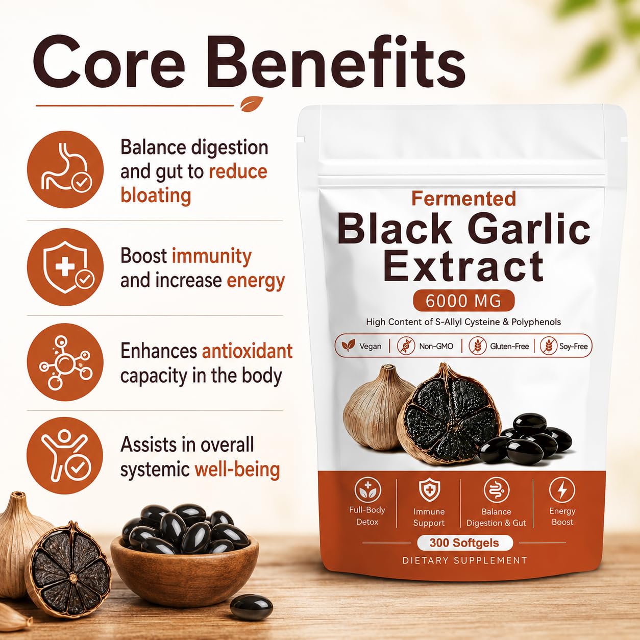 Fermented Black Garlic Extract Immune Support | Vegan

