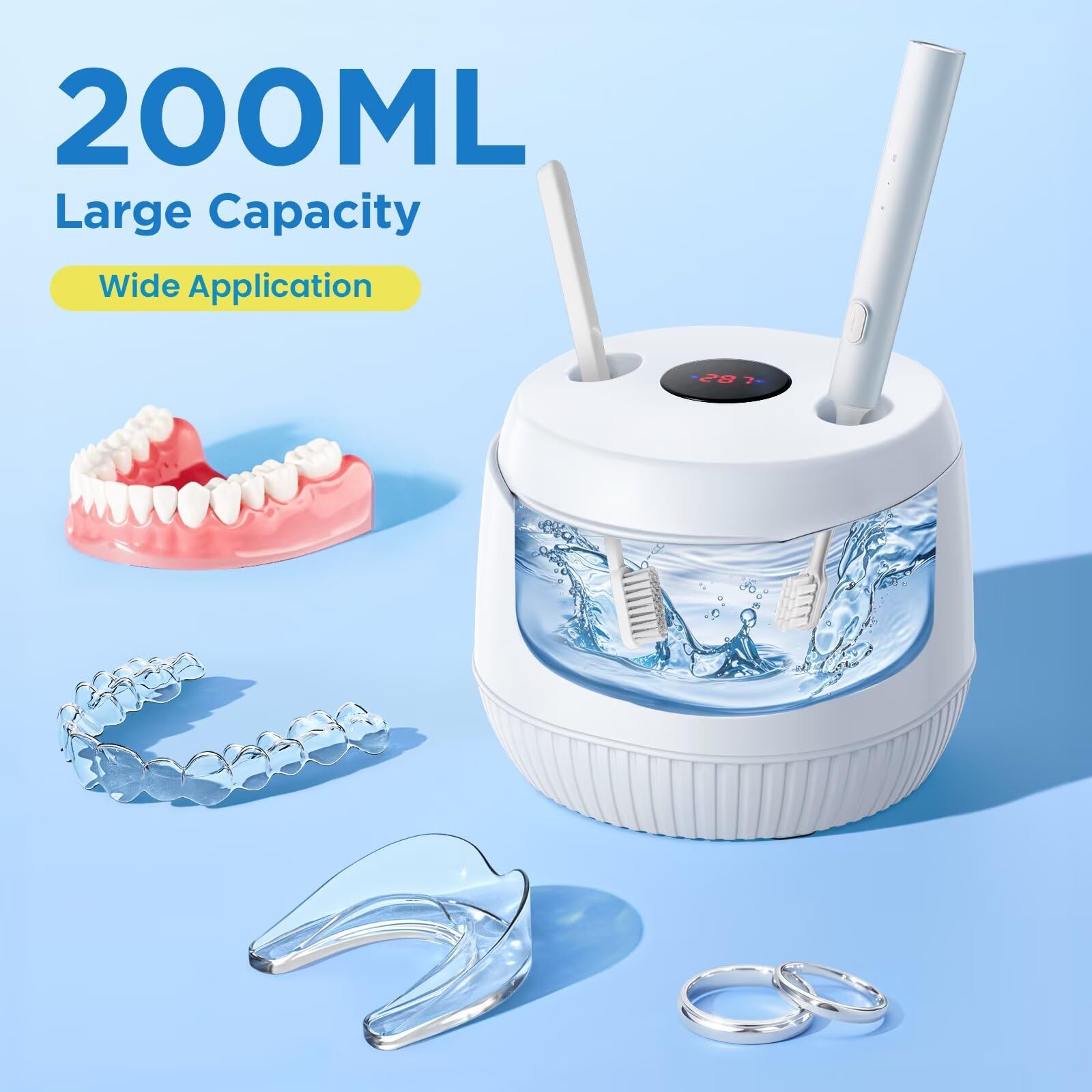 Dental Ultrasonic Retainer Cleaner Machine 45kHz 200 mL Tank

