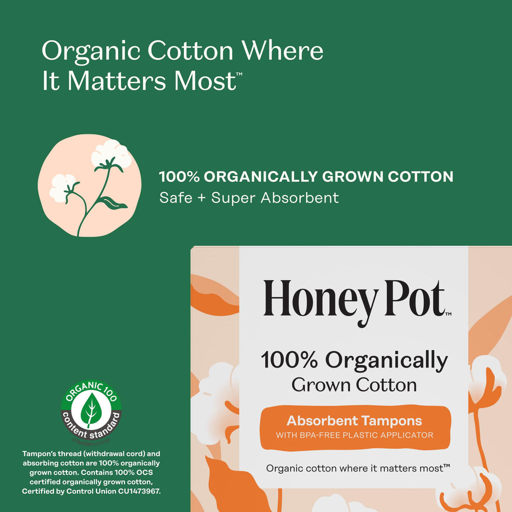 Honey Pot Organic Cotton Tampons with Bio Plastic Applicator

