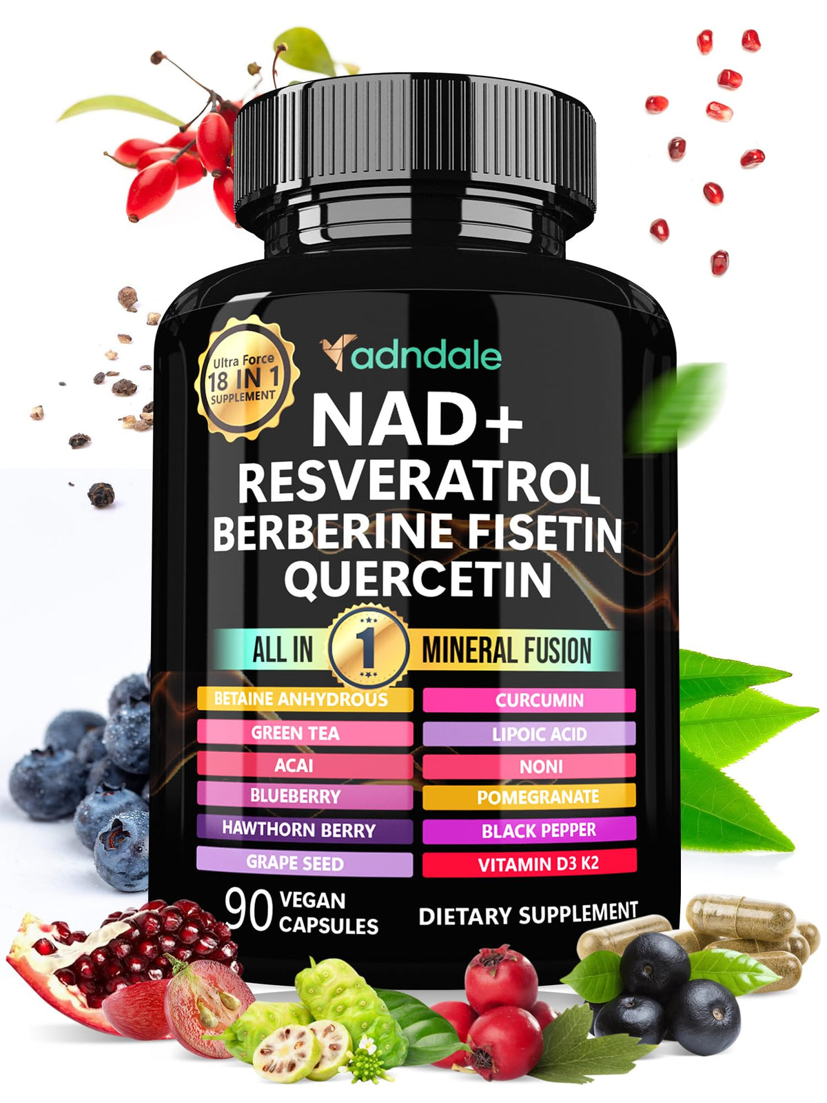 Adndale Liposomal NAD+ & Resveratrol Supplement


