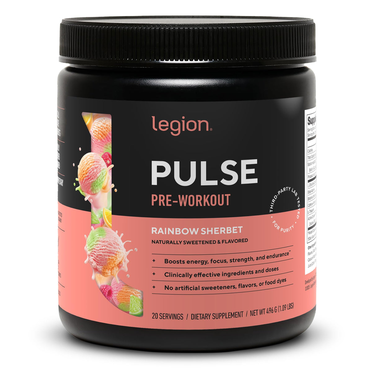 Legion Pulse Pre Workout Supplement - All Natural Nitric Oxide, Creatine Free, Naturally Sweetened