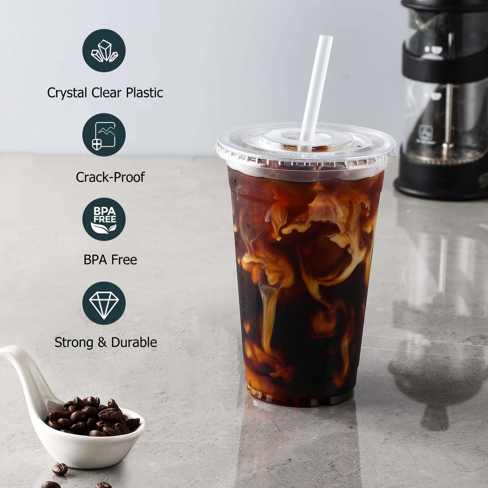 AOZITA Clear Plastic Cups with Lids and Straws

