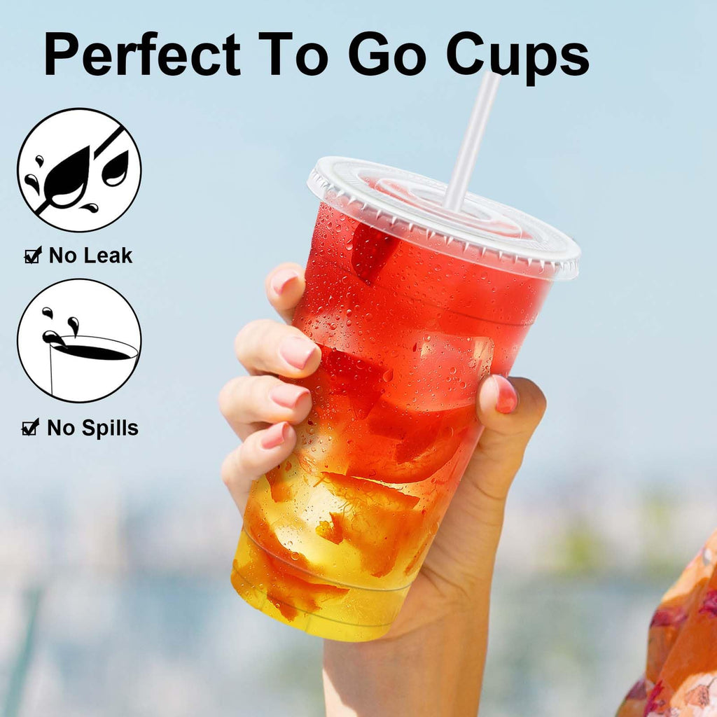 Clawsoff Disposable Clear Cups with Lids and Straws


