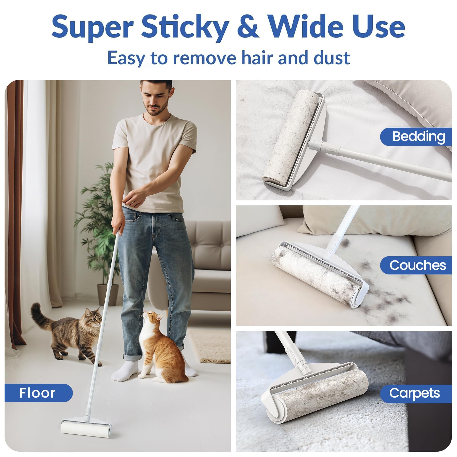 DELOMO Lint Roller for Pet Hair – Extendable Handle

