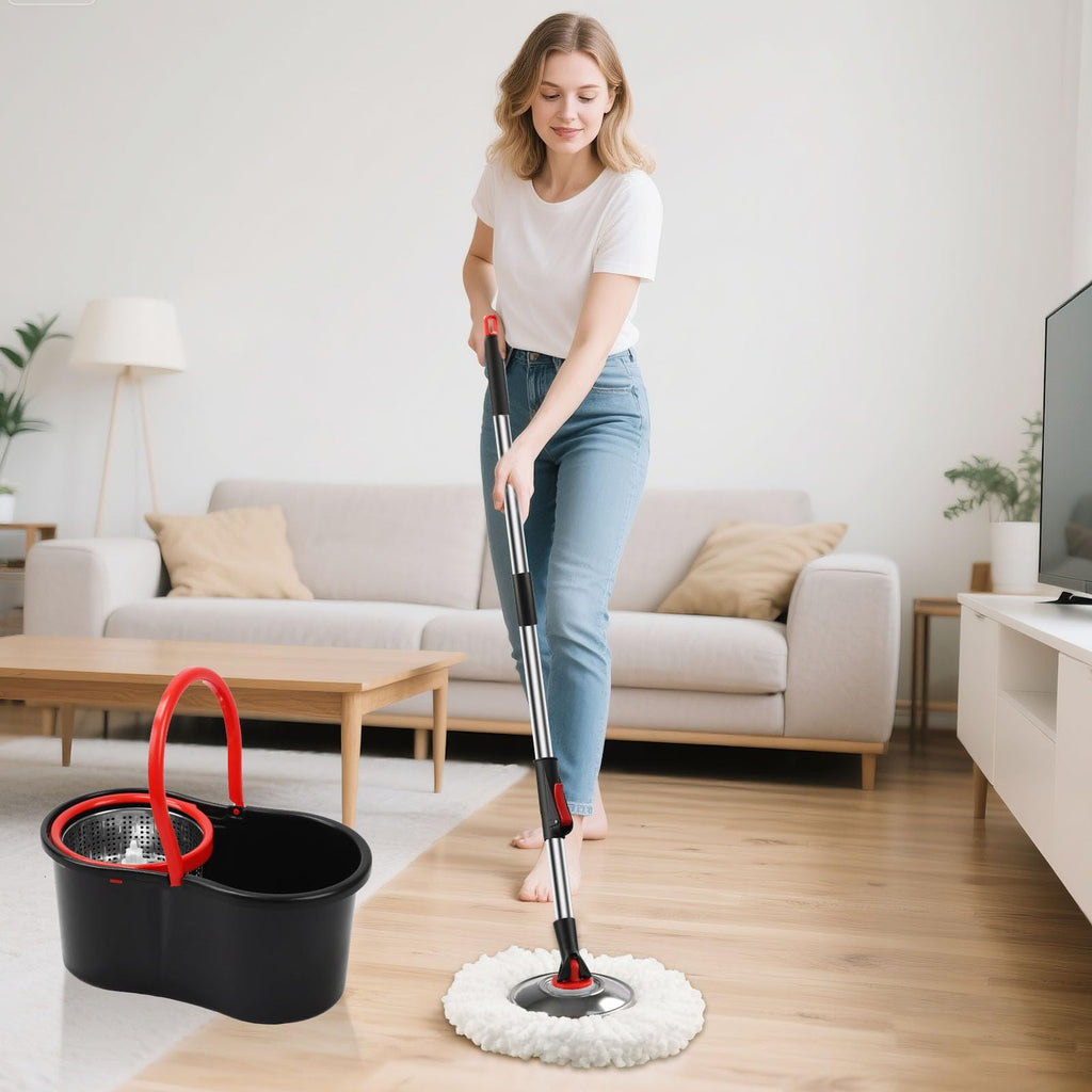 Spin Mop and Bucket Wringer System – 3 Microfiber Heads

