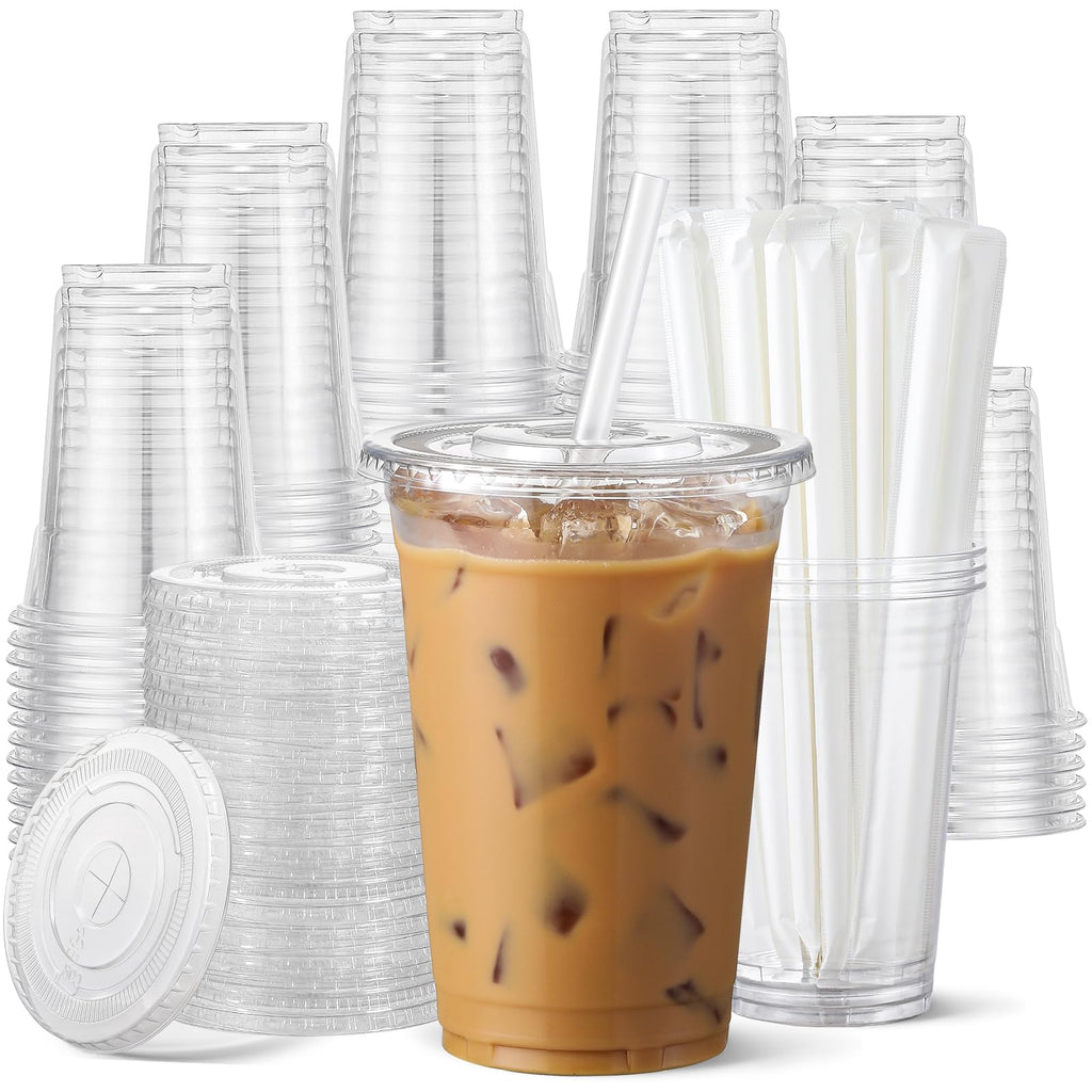 AOZITA Clear Plastic Cups with Lids and Straws - BPA-Free

