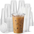 AOZITA Clear Plastic Cups with Lids and Straws - BPA-Free

