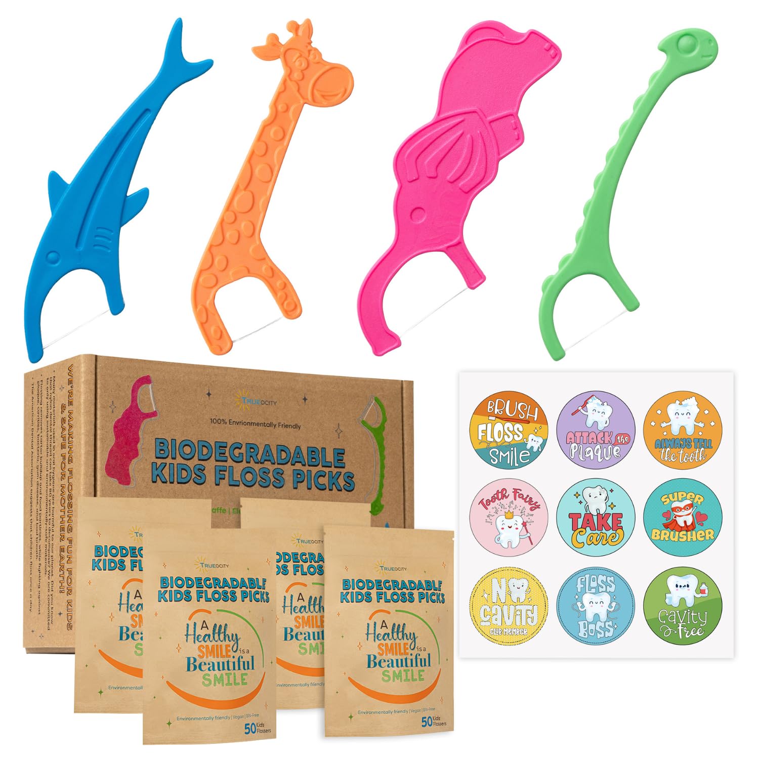 Biodegradable Kids Flossers Natural Fluoride-Free Dental Picks