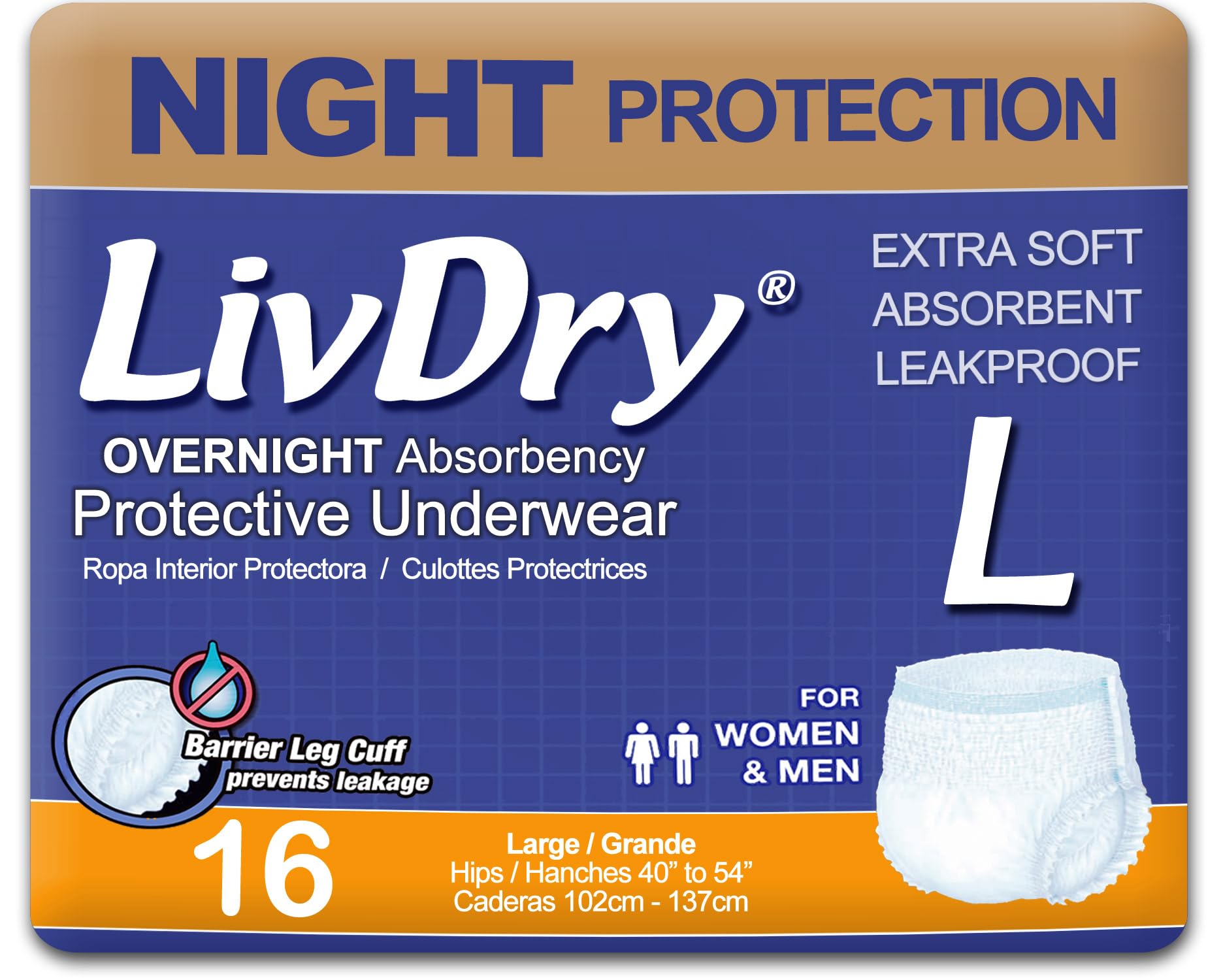 LivDry Adult Incontinence Underwear, Leak Protection